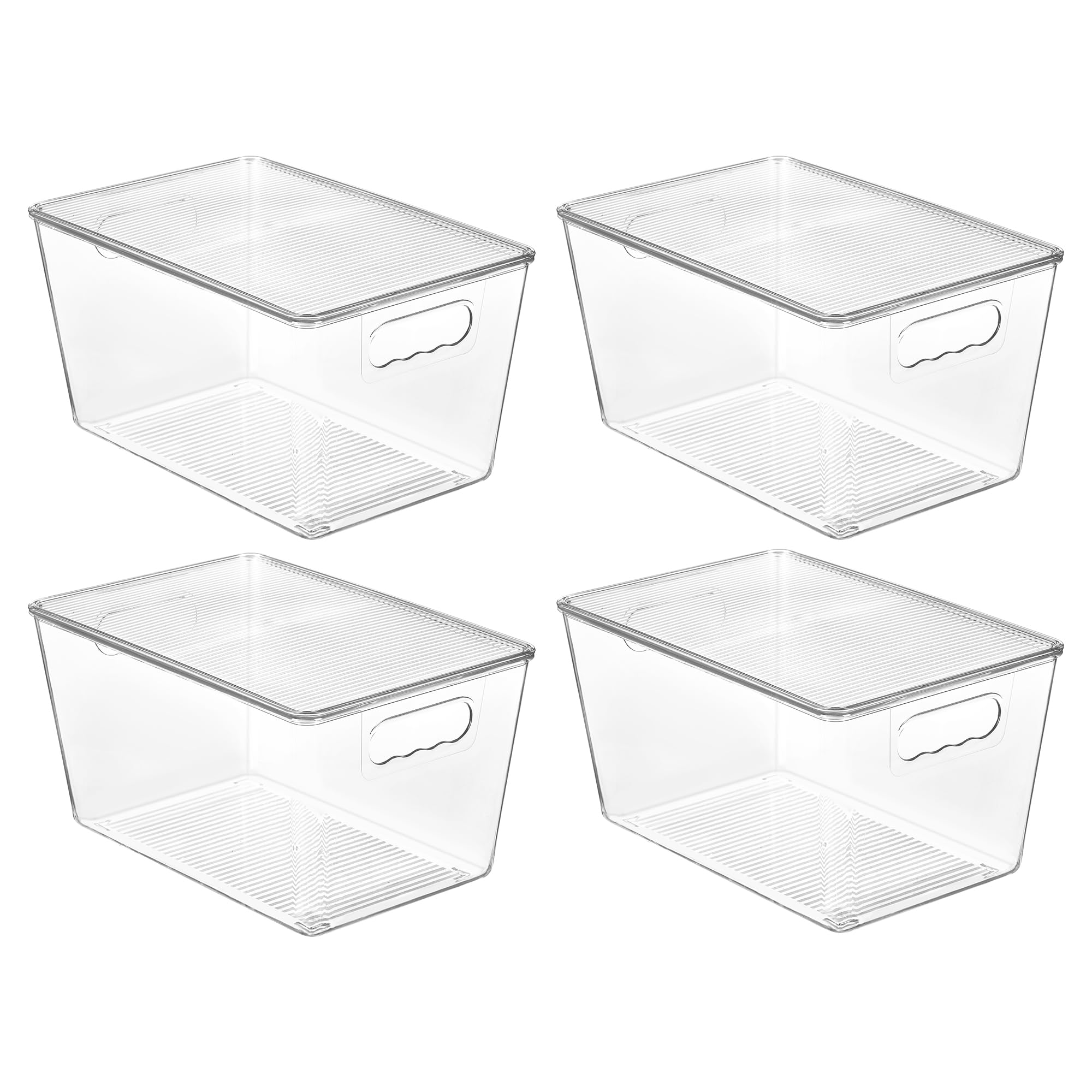 Vtopmart 4 Pack Clear Stackable Storage Bins with Lids, Large Plastic Containers with Handle for Pantry Organization and Storage,Perfect for Kitchen, Fridge, Cabinet, Bathroom Organizer