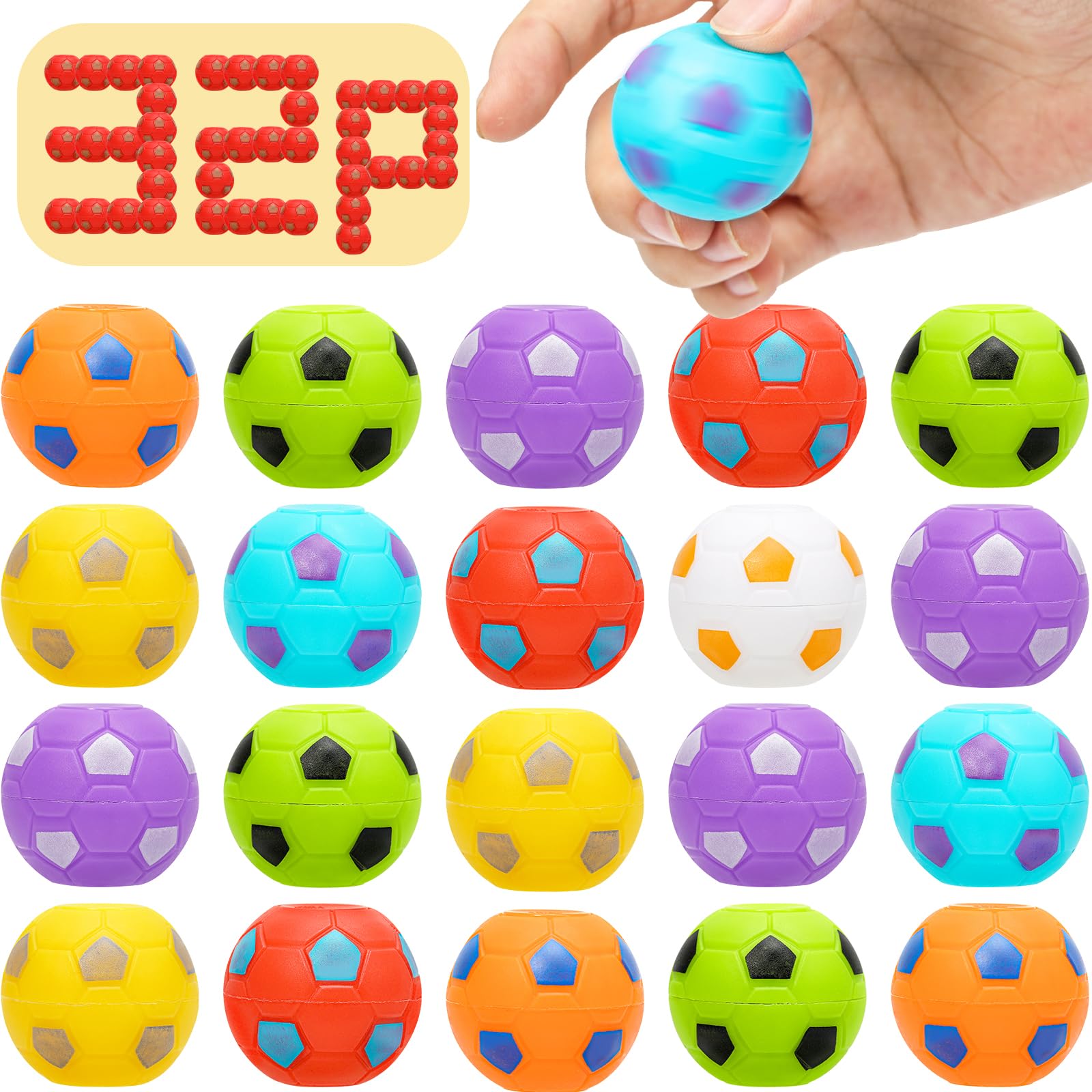 AZEN 32 Pcs Soccer Party Favors for Kids 4-8 8-12, Mini Fidget Spinners Soccer Ball Toys, Goodie Bags Stuffers for Birthday Party, Treasure Box Toys for Classroom, Return Gifts for Kids