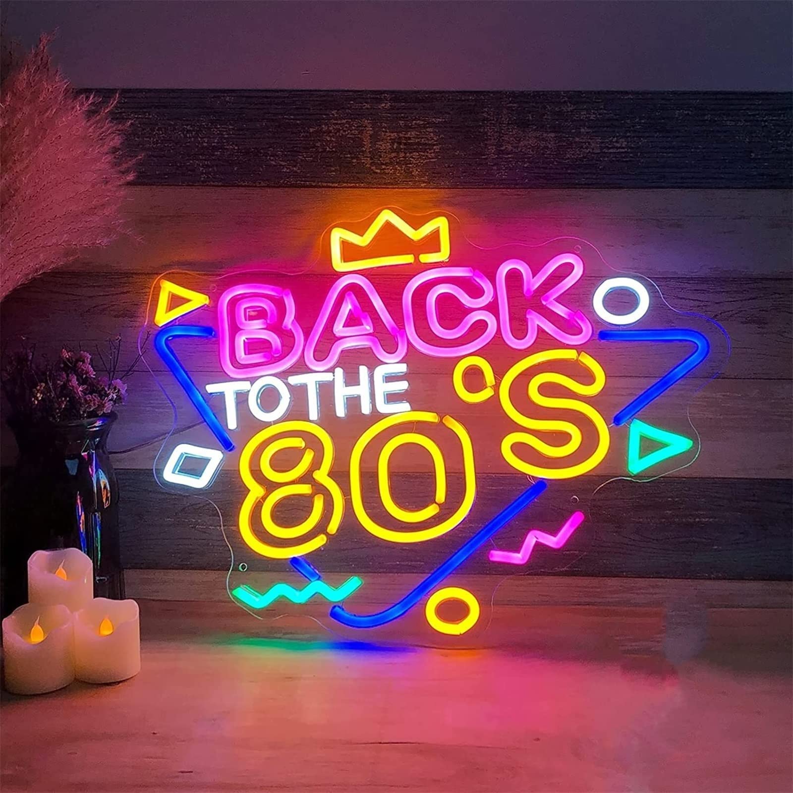 XCC Back To The 80s Neon Sign Led Modeling Light Luminous Letters Signboard Acrylic Panel Neon Decorative Light, 50X38cm