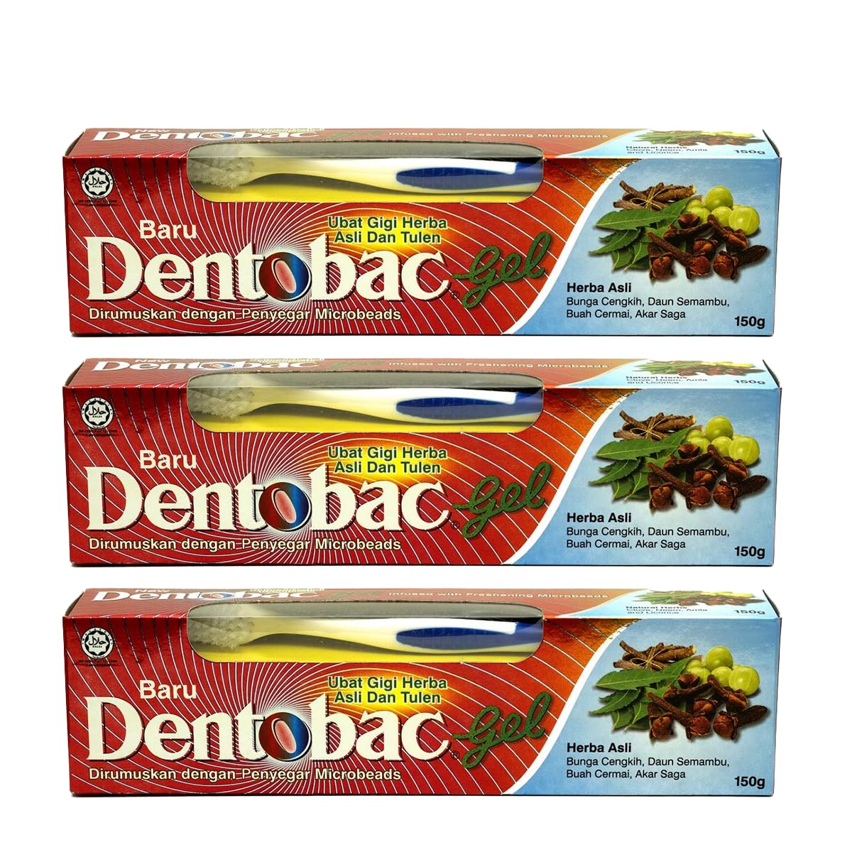 Dentobac gel Toothpaste, Long Lasting Fresh Breath, White Teeth, Anti-Cavity, Anti-Plaque, 12 Hour Freshness, Activ Germ-Kill Formula 150Gram Pack Of (3)