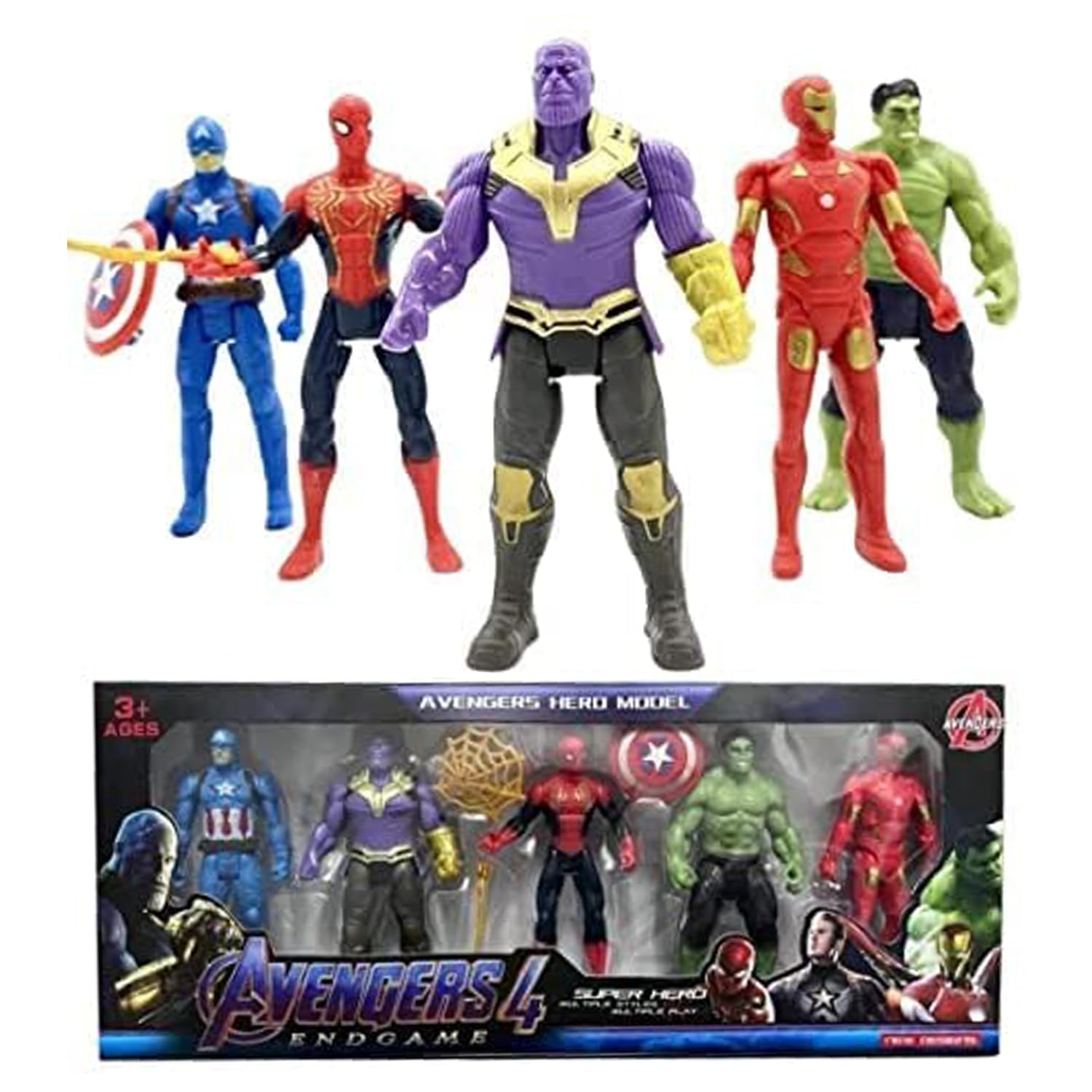 JKG TOYS Avengers Toy Set of 5 Twist and Move Marvels Super Hero Characters Action Figures Play Set Captain America, Hulk, Thanos, Iron Man and Spider Man Best Gift for Birthday for Baby, Multicolor.