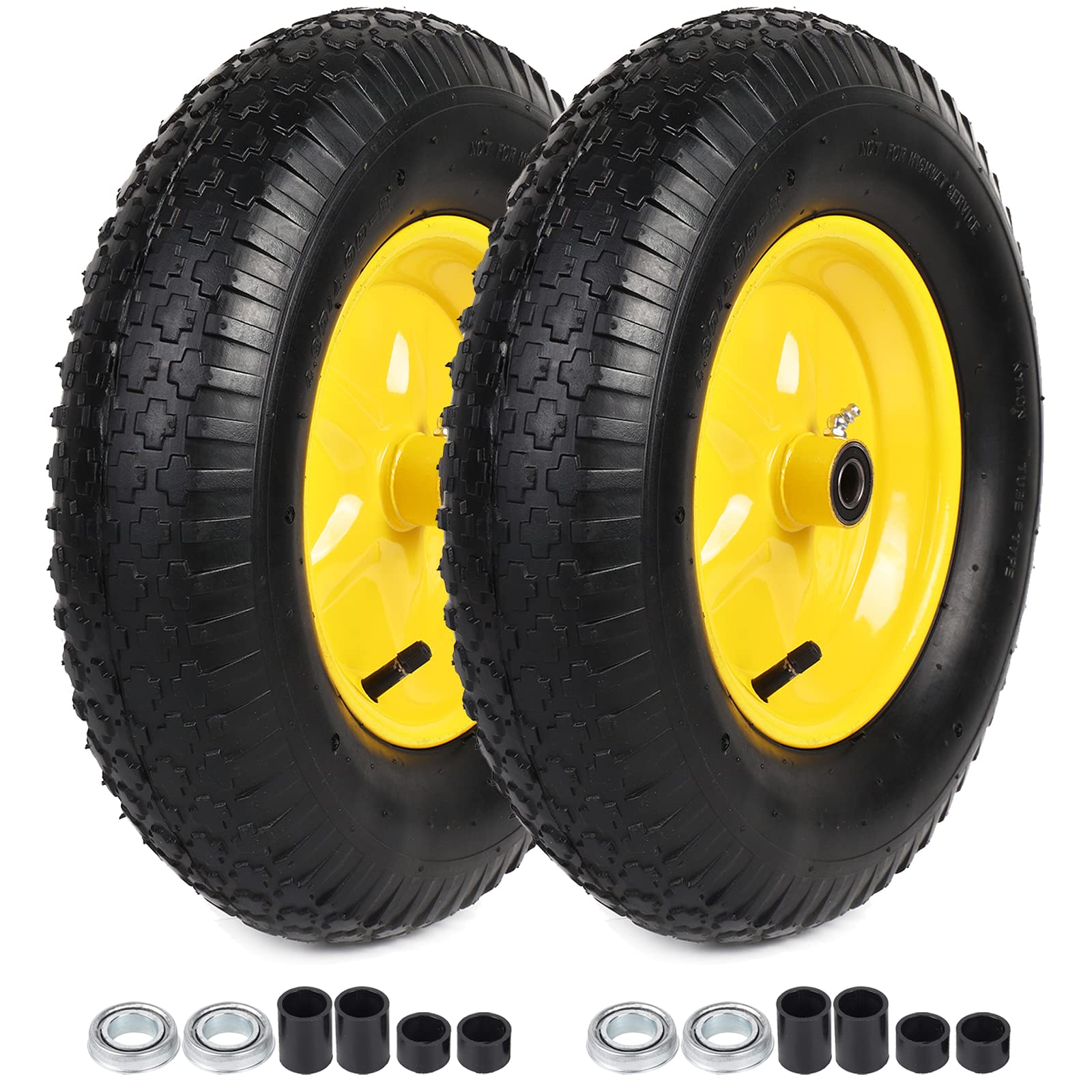 AR-PRO (2-PACK) 4.80/4.00-8" Tire and Wheel, 16" Pneumatic Tire Wheels with 5/8" Bearings (Extra 3/4" Bearings) and 3" Centered Hub, for Wheelbarrow, Hand Truck, Garden Carts, Yard Wagon Dump Cart