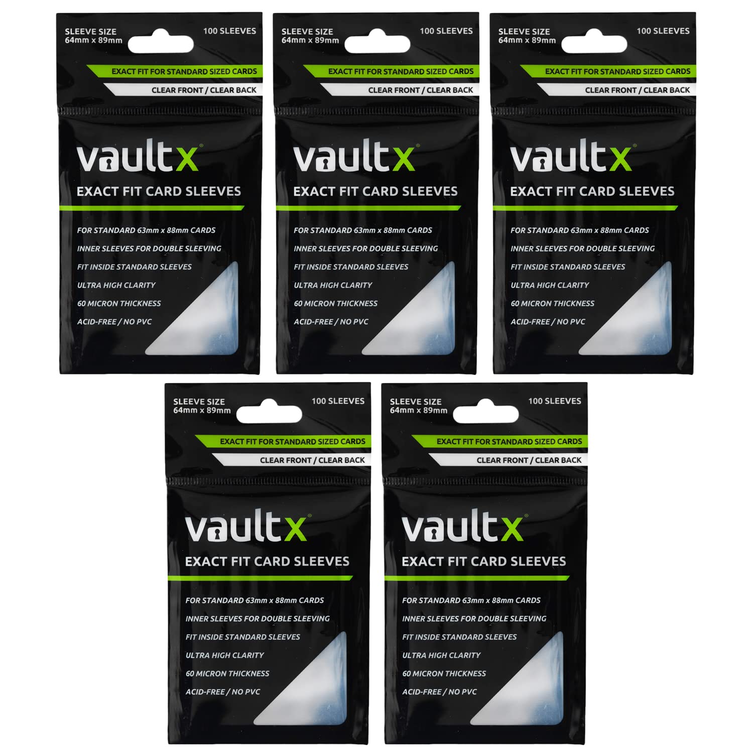 Vault XExact Fit Trading Card Sleeves - High Clarity Perfect Fit Soft Sleeves for TCG, CCG - Inner Sleeve for Double-Sleeve Protection (500 Pack)