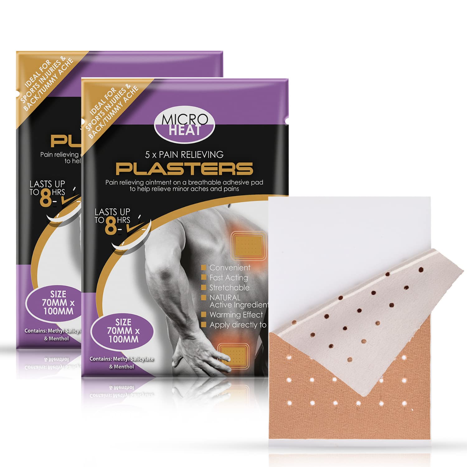 Pain Relief Patches | Pack of 10 Plasters for Calming Aches and Pains | Adhesive Heat Patches with Natural Ingredients | Easy to Use and Lasts for 8 Hours | Ideal for Joint and Muscle Pains