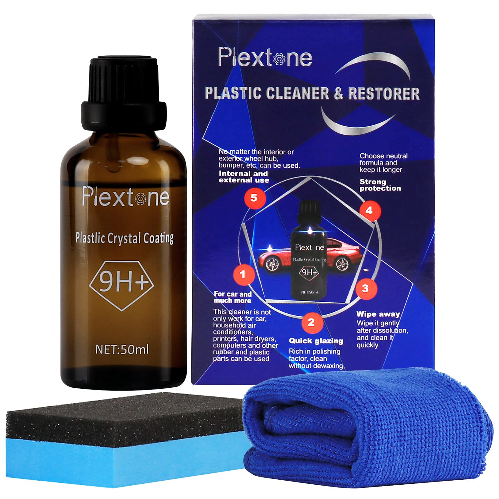 Plextone Plastic Cleaner & Restorer, Plastic Polish, Car Plastic Restorer Prevents Drying & Aging, Plastic Care for Cars, Truck, Motorcycle.