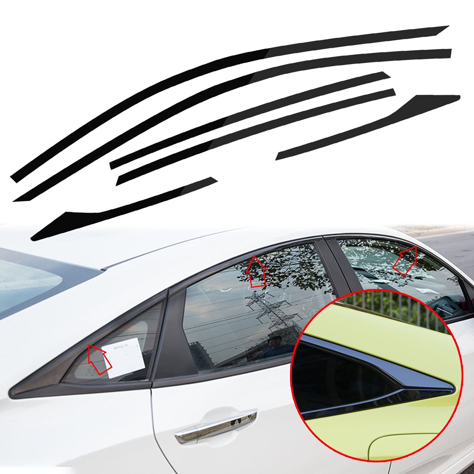 Xotic Tech Chrome Delete Blackout Vinyl Overlay Car Door Window Edge Trim Sticker Accessories Compatible with Honda Civic Sedan 2016-2021 (Glossy Black)