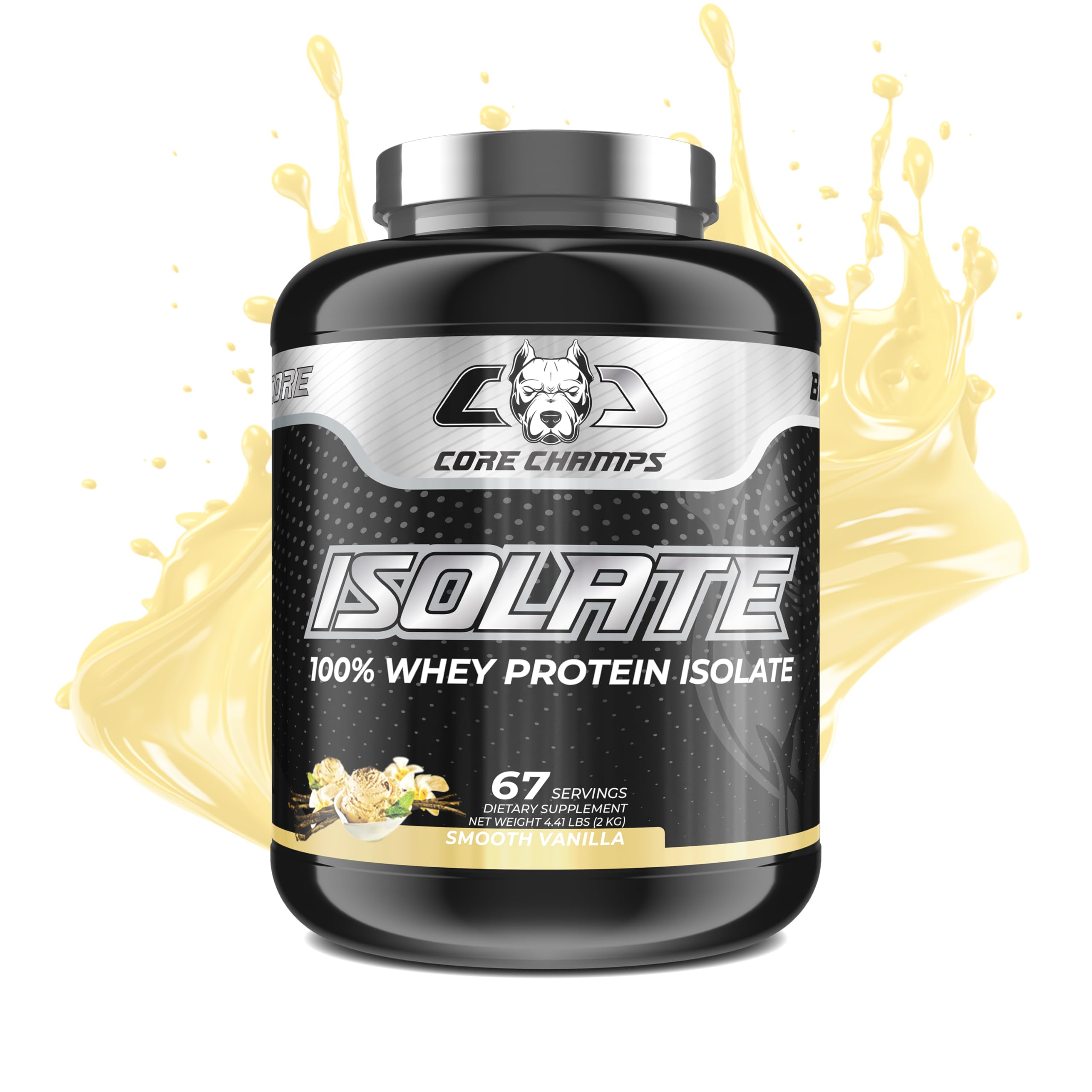 Core Champs ISOLATE 100% Whey Protein Powder|67 Servings,4.41lbs,(2kg)|25g Protein|6g BCAA|0g Fat|Muscle Support and Recovery| Muscle Builder For Men & Women|Sports Nutrition| Smooth Vanilla