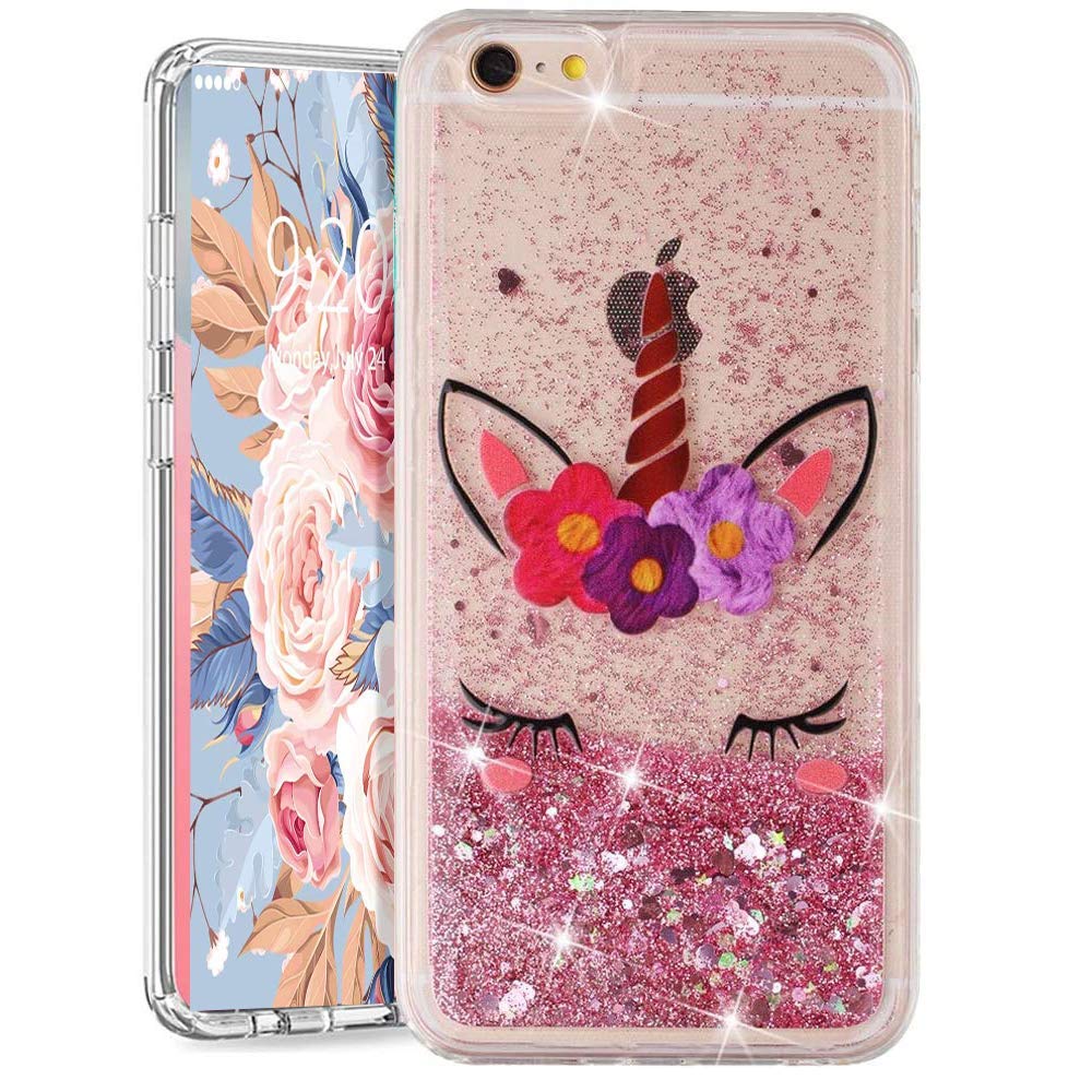 LEMAXELERS iPhone 8 Plus/iPhone 7 Plus Liquid Case,3D Glitter Quicksand Flowing Liquid Sparkle Cute for Girls Clear Transparent TPU Gel Silicone Shockproof Cover Case for iPhone 8 Plus,XYL Unicorn