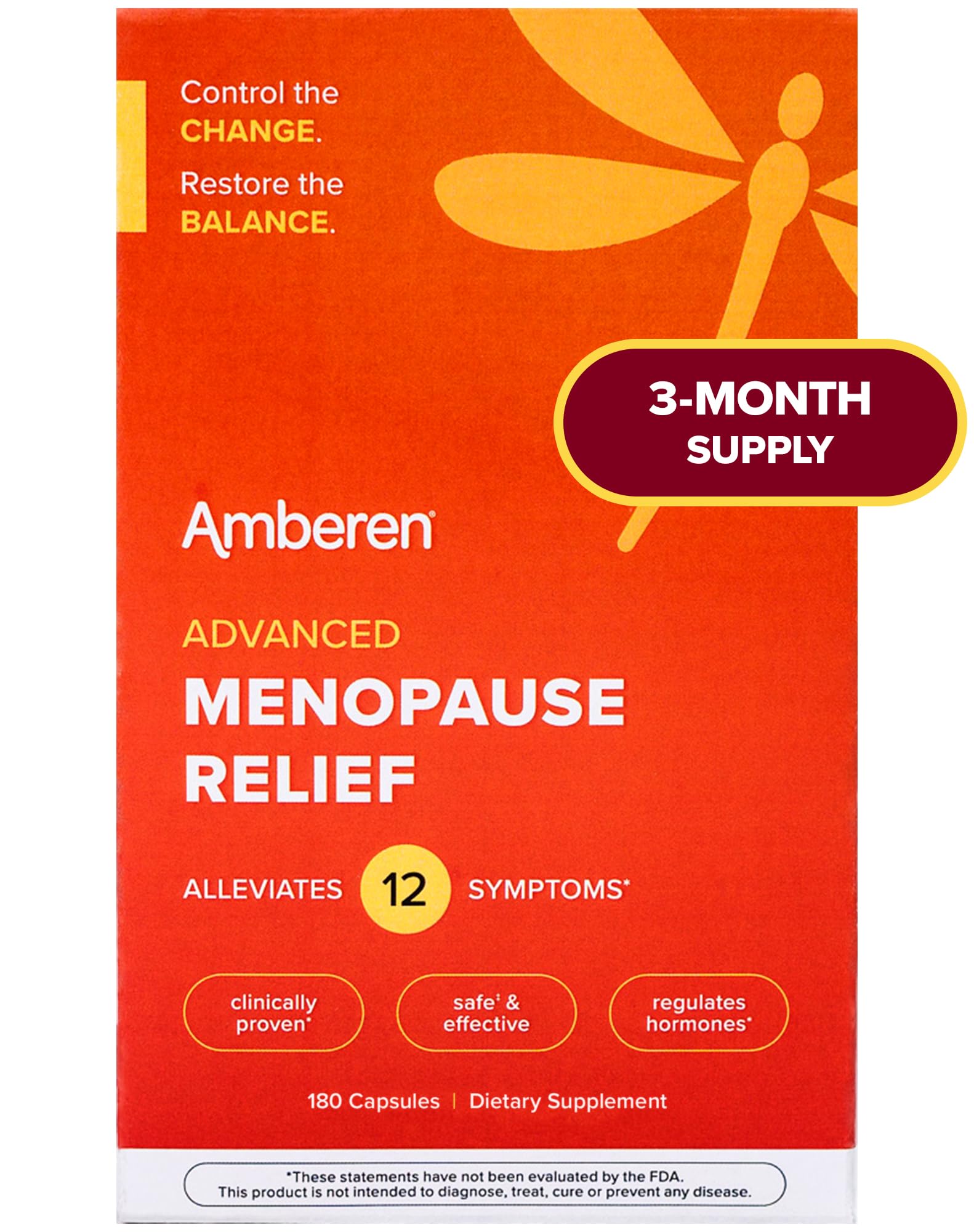 Amberen: Safe Multi-Symptom Menopause Relief. Clinically Shown to Relieve 12 Menopause Symptoms: Hot Flashes, Night Sweats, Mood Swings, Low Energy and More, 3 Month Supply