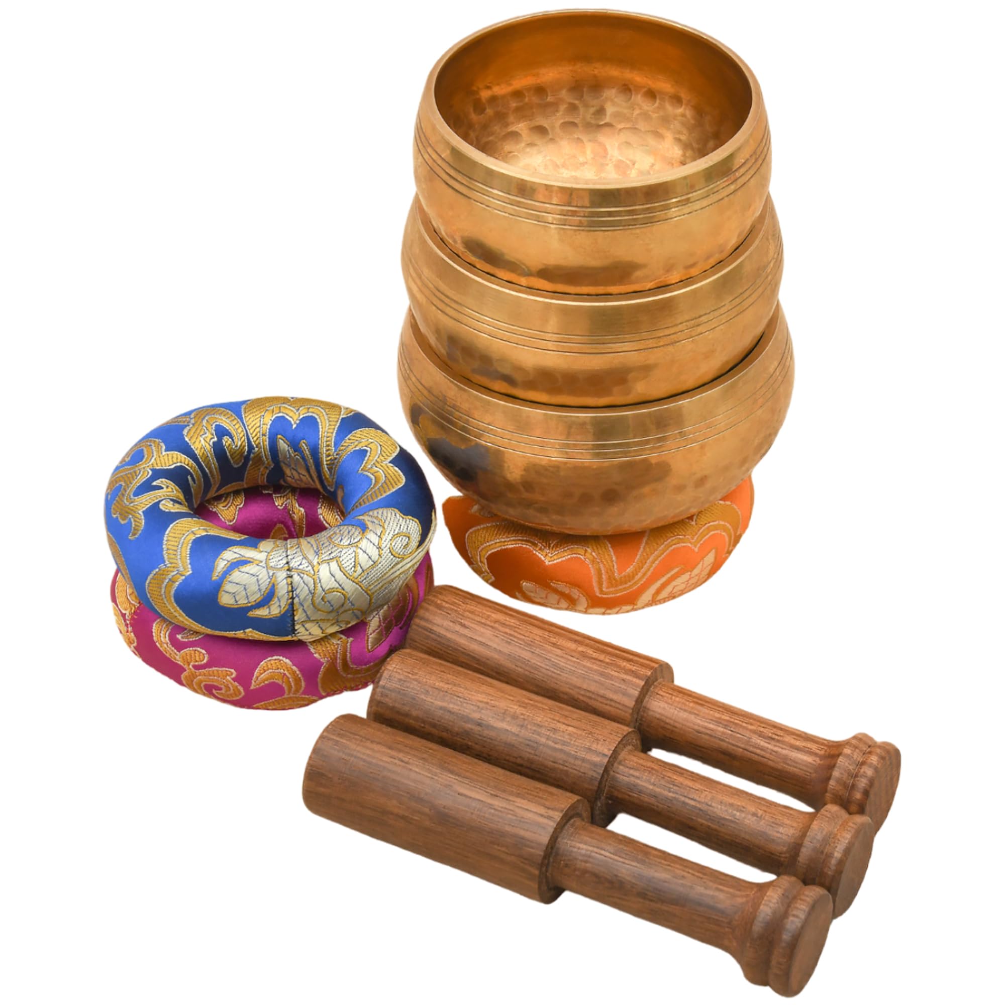 Tibetan Singing Bowl set From 7 Planets, Hand Hammered Design | Meditation Sound Bowl, 7 Chakra bowl, Mallet & Cushion set for Yoga (3 set)