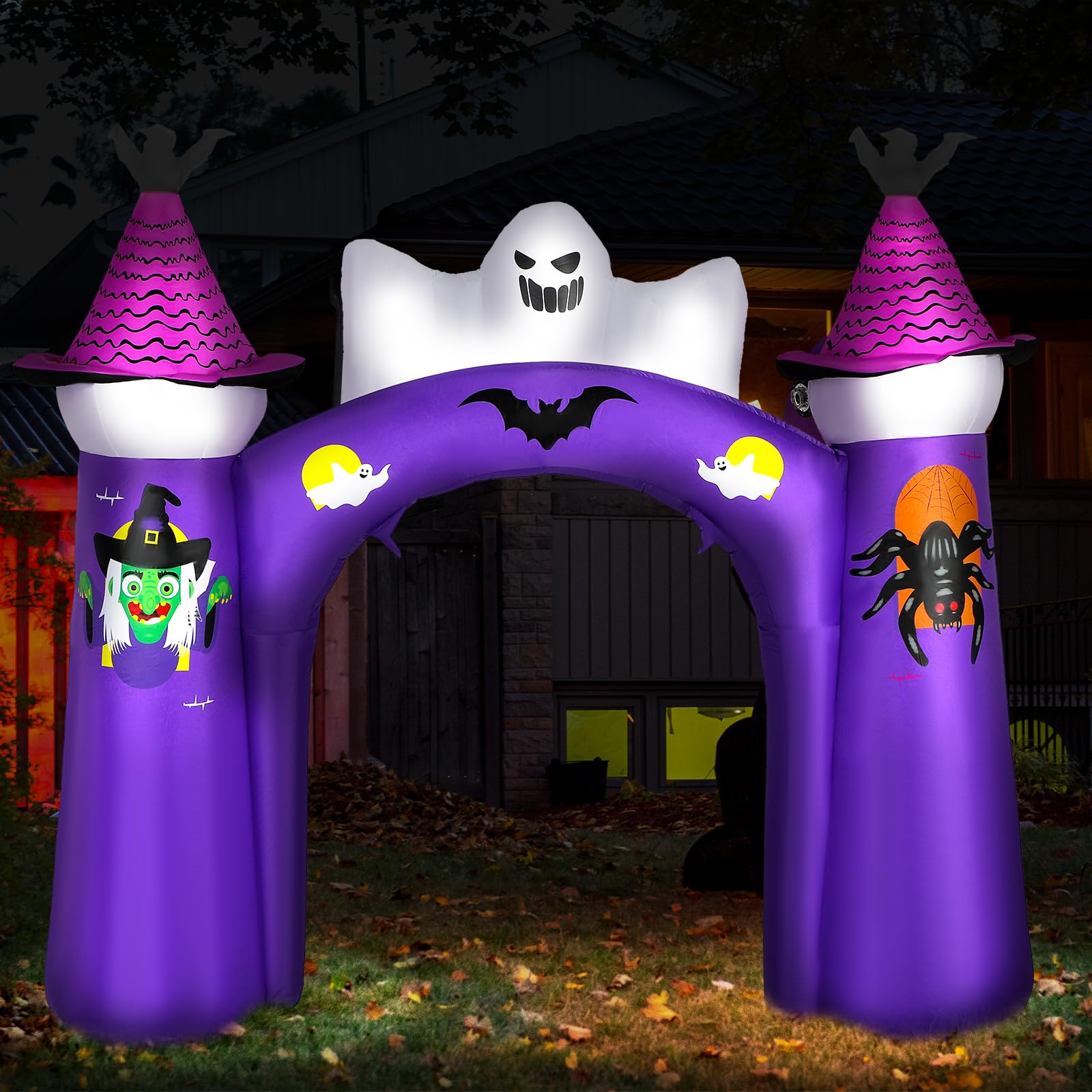 Lenwen10 ft Halloween Inflatables Archway with Build in LED Ghosts Skeleton Halloween Blow Ups Inflatable Archway Scary for Outdoor Garden Lawn Yard Party Halloween Decorations (Witch)