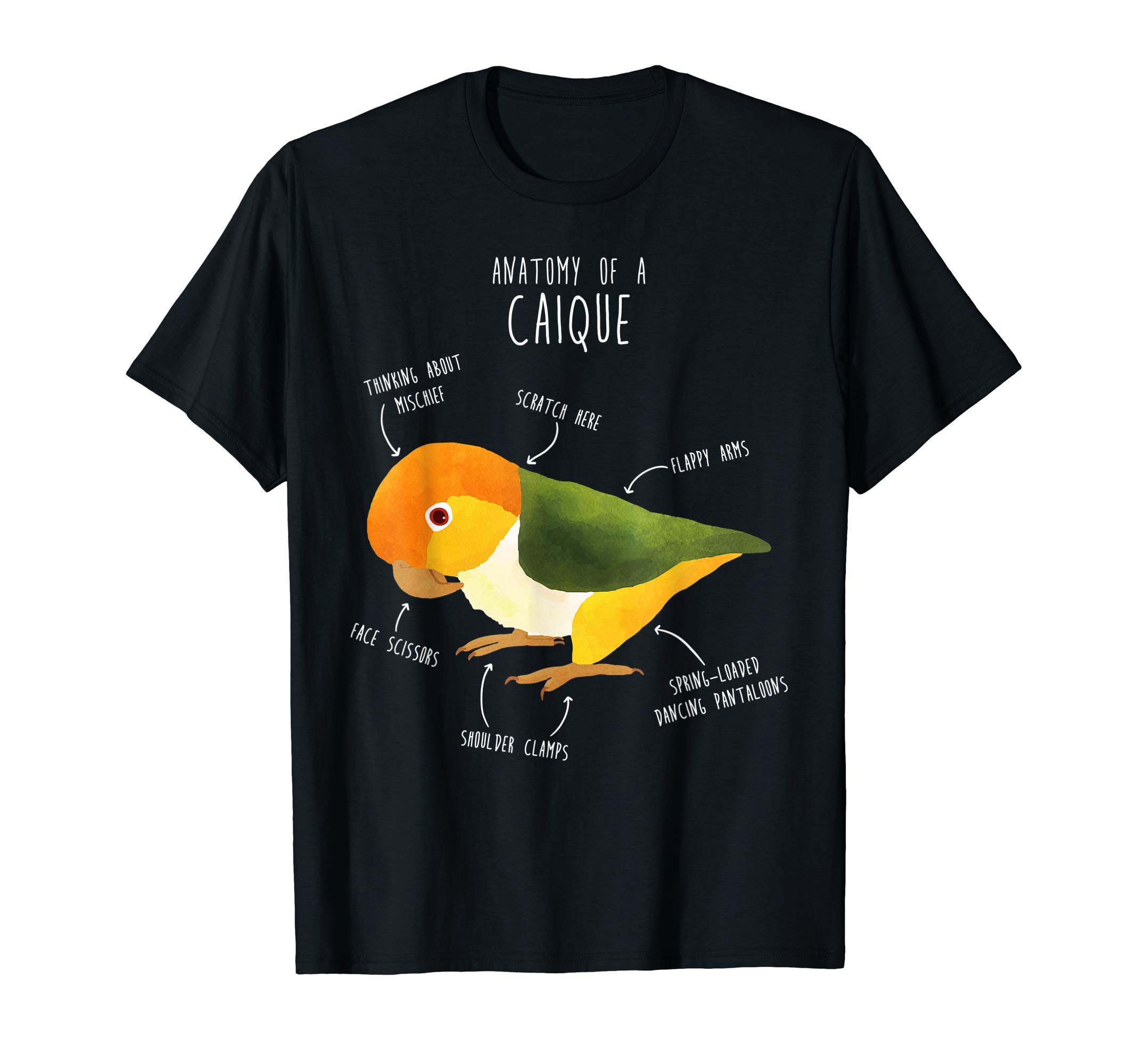 Anatomy of a White-Bellied Caique, Cute Funny Bird Parrot T-Shirt