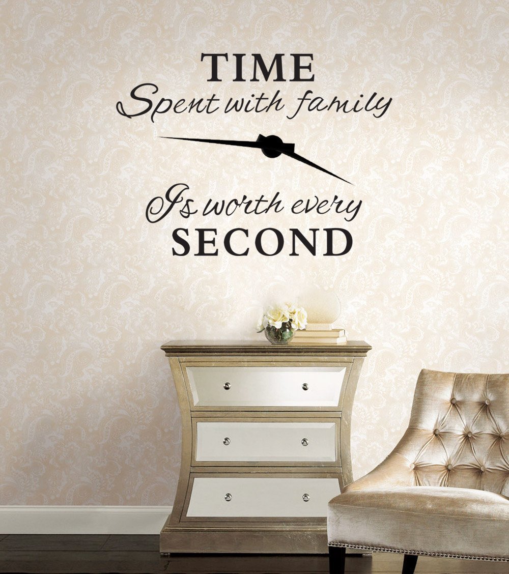 Homefind - Time Spent with Family is Worth Every Second - Vinyl Wall Decals Family Quotes Sayings Words Art Decor Inspirational Lettering Removable Wall Art Black 28" w x 19" h