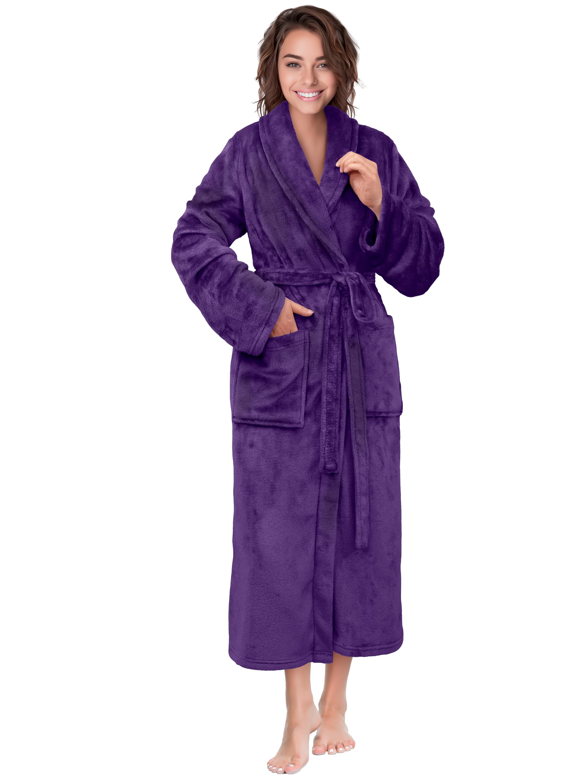 PAVILIAWomen Robe Fleece Plush Soft, Fluffy Fuzzy Cozy Warm Lightweight Bathrobe, Shower Spa House Long Robe for Women