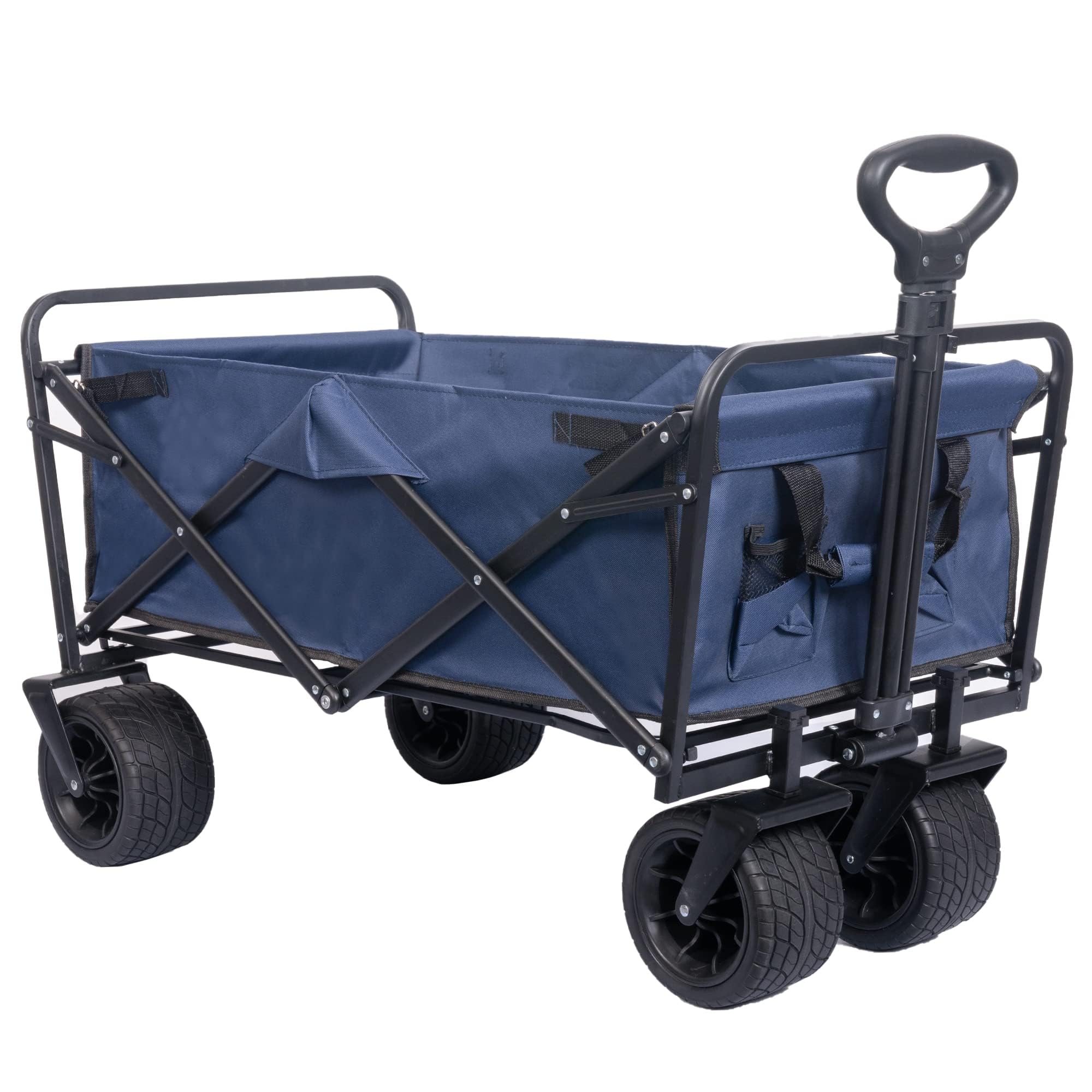 Festival Trolley with All-Terrain Big Wheels and Brakes, Foldable Camping Trolley Cart, Beach Trolley Cart for Sand, Heavy Duty Folding Wagon, Adjustable Handle Camping Wagon for Beach, Garden, Picnic