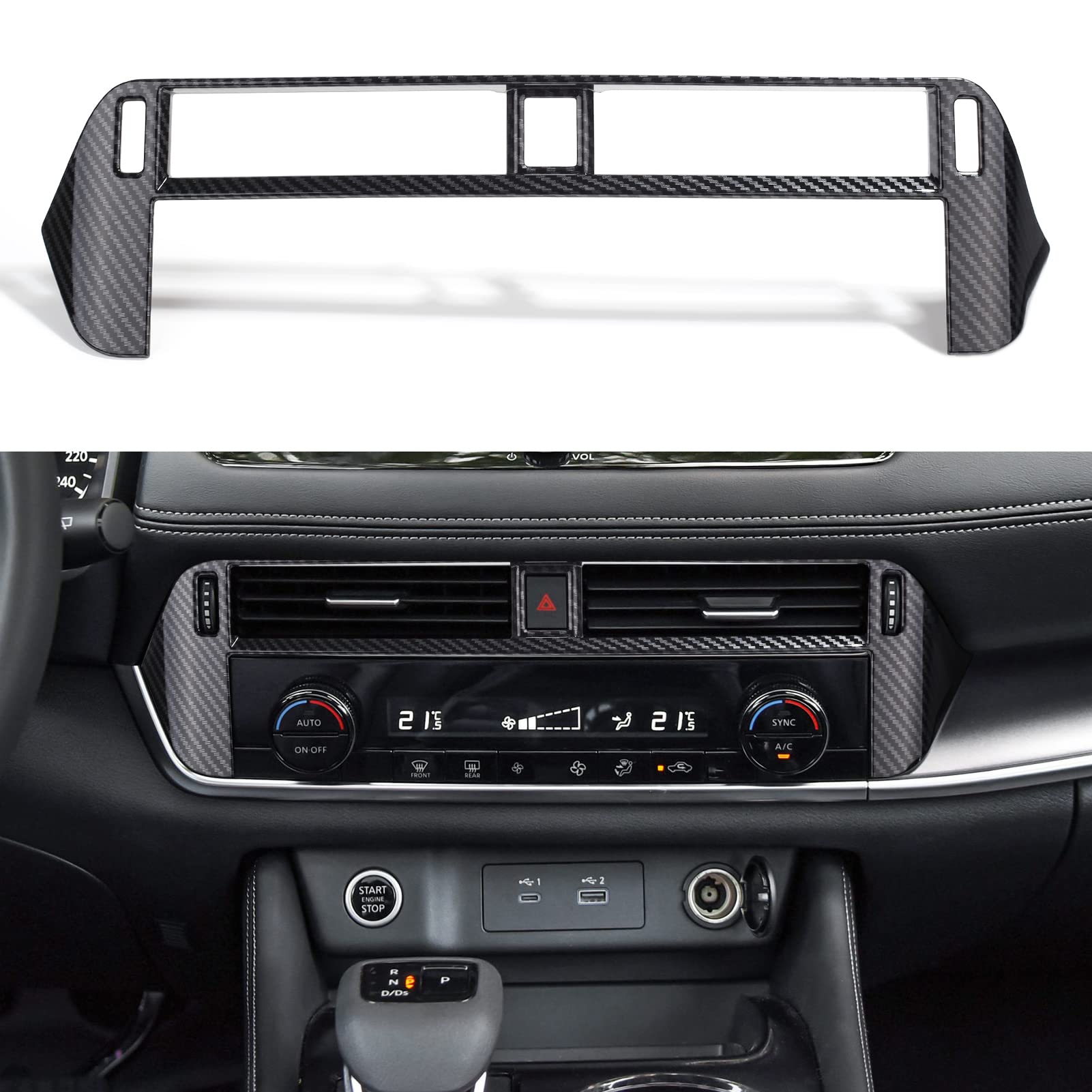 for Nissan Rogue Accessories 2021 2022 2023 2024 Auto Dashboard Center Console Air Vent Cover Trims Frame - Carbon Fiber Style