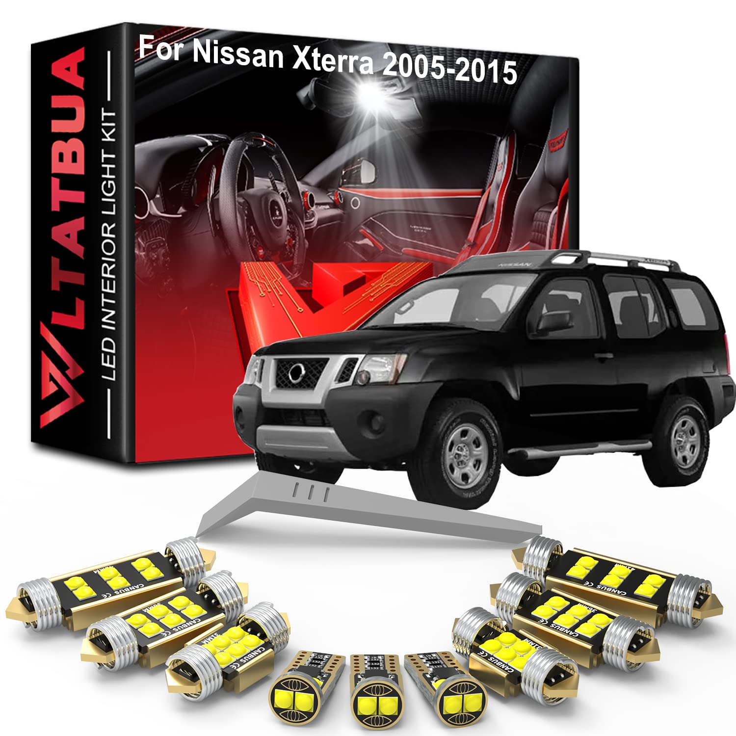 WLTATBUA LED Interior Light Kit Package Replacement for Nissan Xterra 2005-2008 2009 2010 2011 2012 2013 2014 2015, Super Bright 6000K White License Plate Bulbs + Install Tool