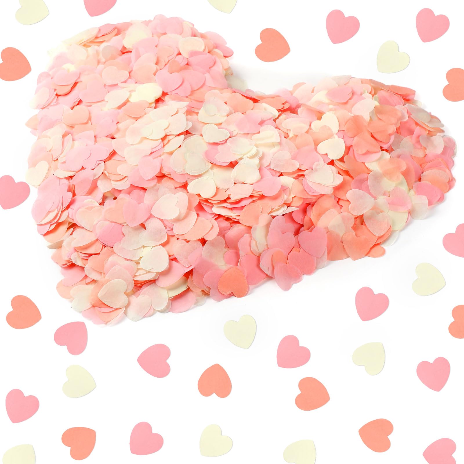 Lenwen 20000 Pieces 1 Inch Heart Shaped Confetti Paper Heart Confetti Table Decorations for Wedding Celebrations Party Filled Balloon Holiday Birthday, Peach Ivory Pink