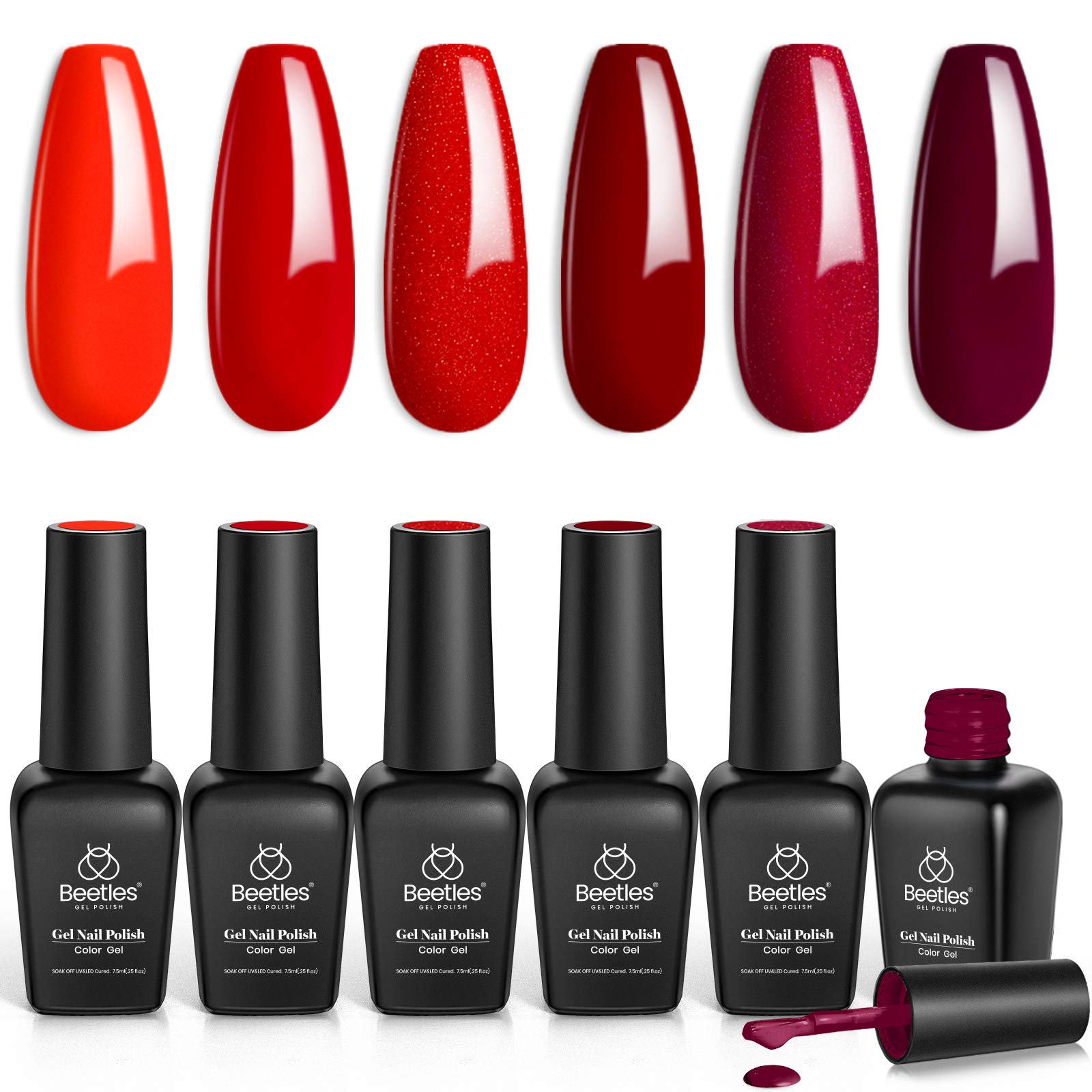 beetles Gel PolishBloody Mary Red Gel Nail Polish Set - 6 Pcs Shimmer Red Burgundy Red Gel Polish Red Glitter Nail Polish Soak Off UV Nail Lamp Gel Nail Kit Style