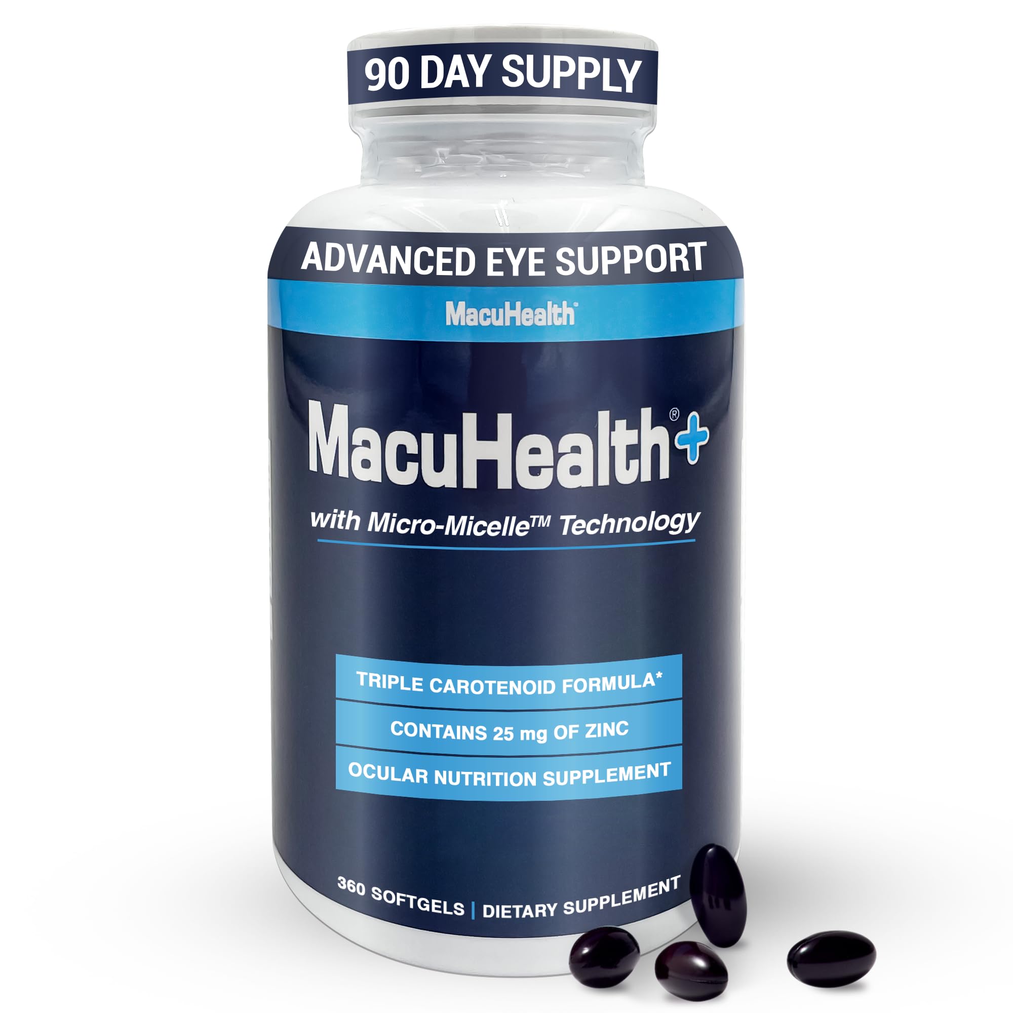 Macuhealth Plus+ Eye Vitamins Supplement for Adults - 90 Day Supply with Lutein, Zeaxanthin, and Meso-Zeaxanthin - Unflavored, Vitamin for Eyes