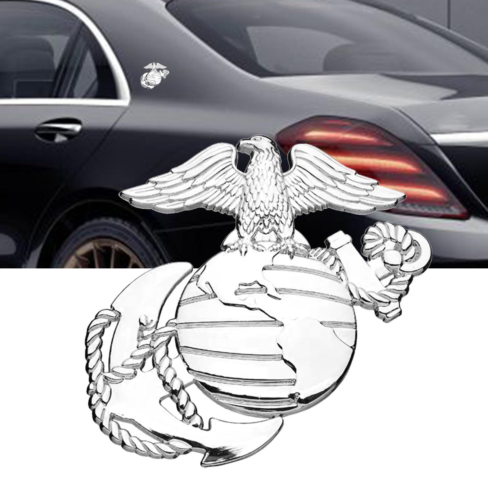 US Marine Corps Car Stickers, 3D Hawk Globe Military Anchor Badge Sticker Decorative, Universal Zinc Alloy Exterior Decorative Accessories for Car, Truck, Pickup, Motorcycle(Silver)