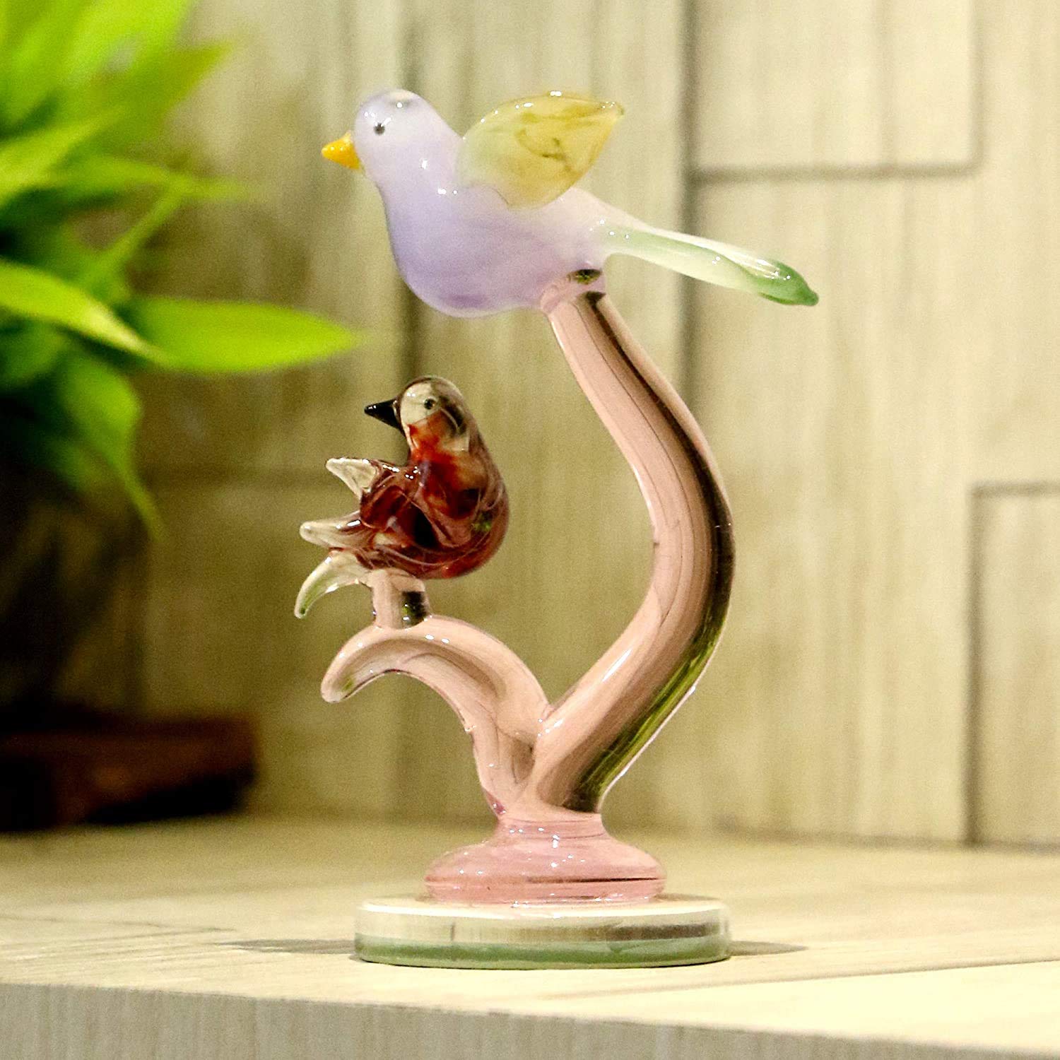 Somil 2 Sweet Lovely Waiting Friend Bird Sitting on A Tree Handmade Leaded Crystal Showpiece (Multicolour, 13.5 cm x 9 cm)