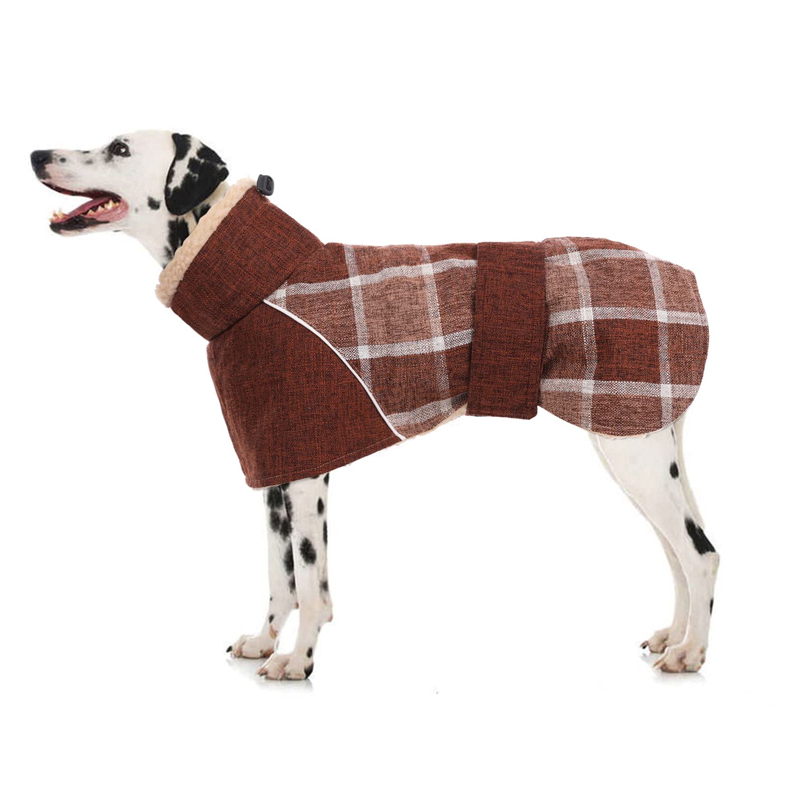 ROZKITCHDog Coat Winter Jacket Reflective Cold Weather Fleece Coats Vest, Pet Thick Warm Windproof High Collar Clothes Outfits for Small Medium Large Dogs, British Plaid Dog Apparel with Leash Hole