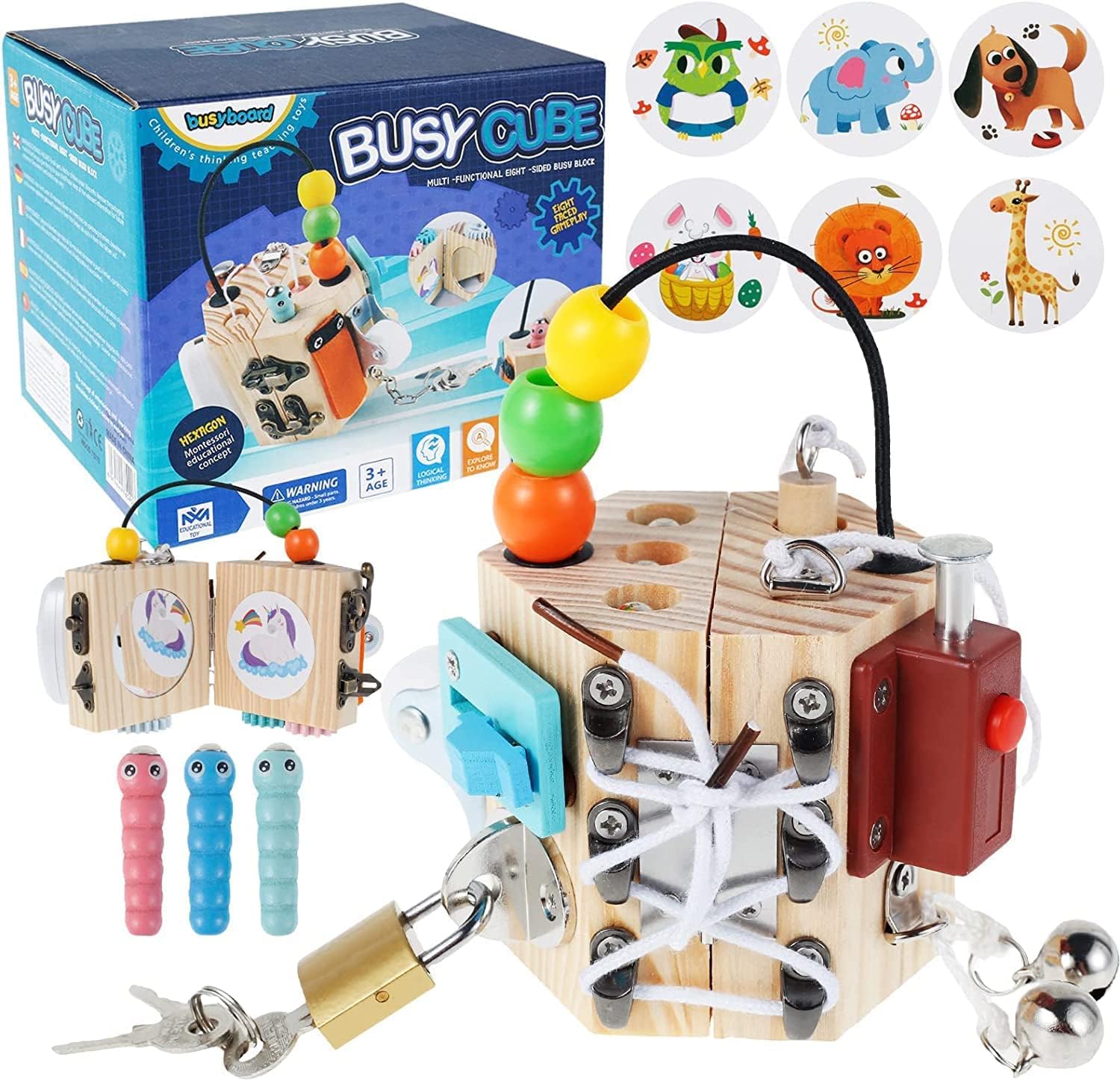 TOYBY 14 in 1 Busy Cube for Kids, Busy Board Travel Toy, Handmade Activity Cube Sensory Toys, Learning Educational Toys 4-6,Fidget Toys Montessori Toys for Babies