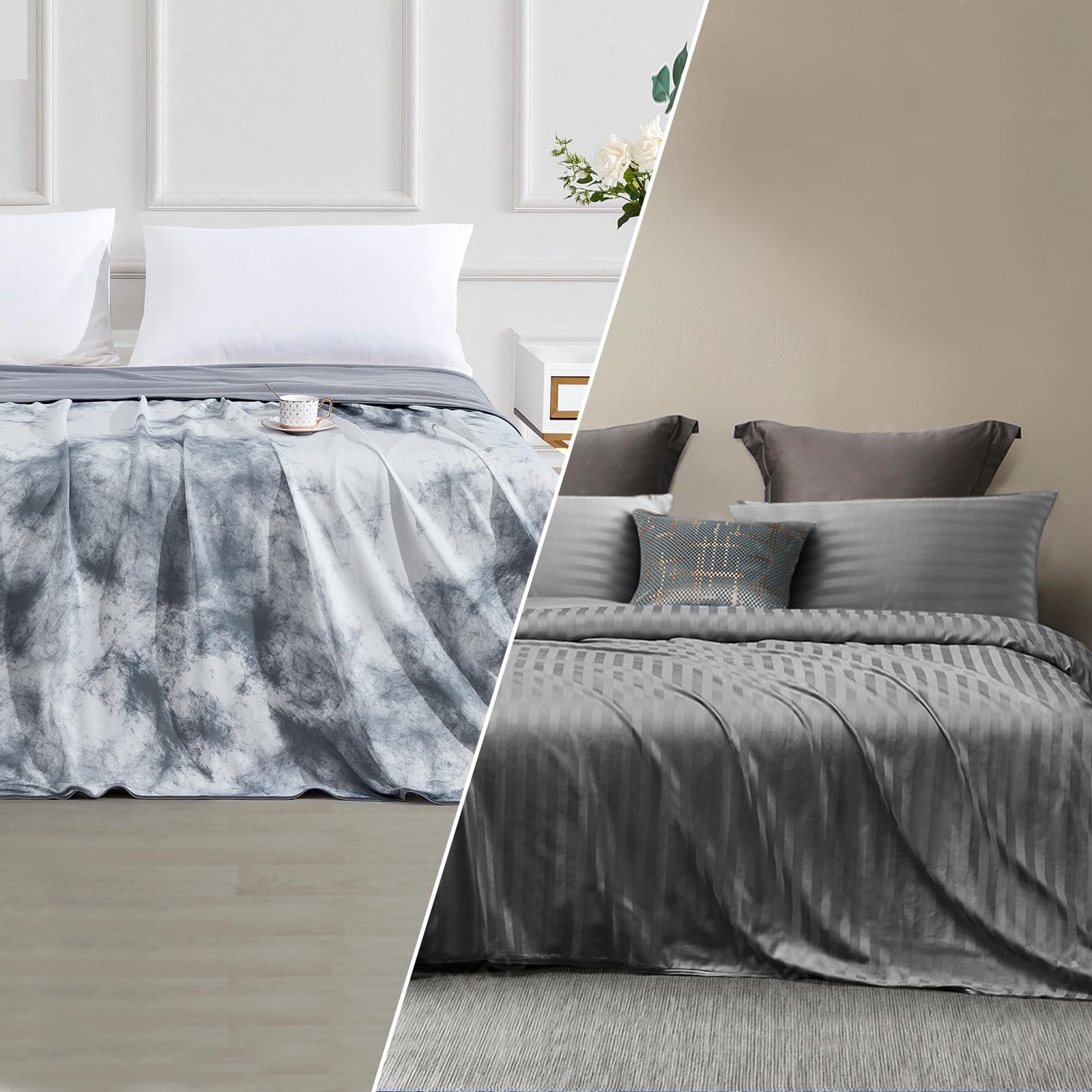 Elegear79" x 86" Cooling Blanket Dark Grey + Tie Dye Cooling Blanket Gray