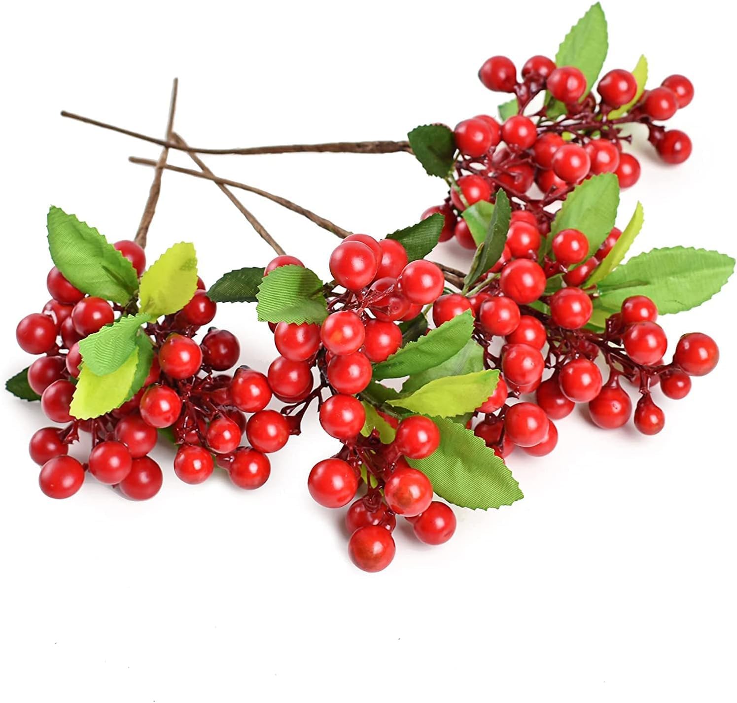 Forty Wings Artificial Red Berry Stems Bunch Bouquet Fake Berry Picks Holly Berries for Christmas Tree Xmas Valenintes Wreath Decorations Floral Arrangements Home Holiday DIY Crafts Decor