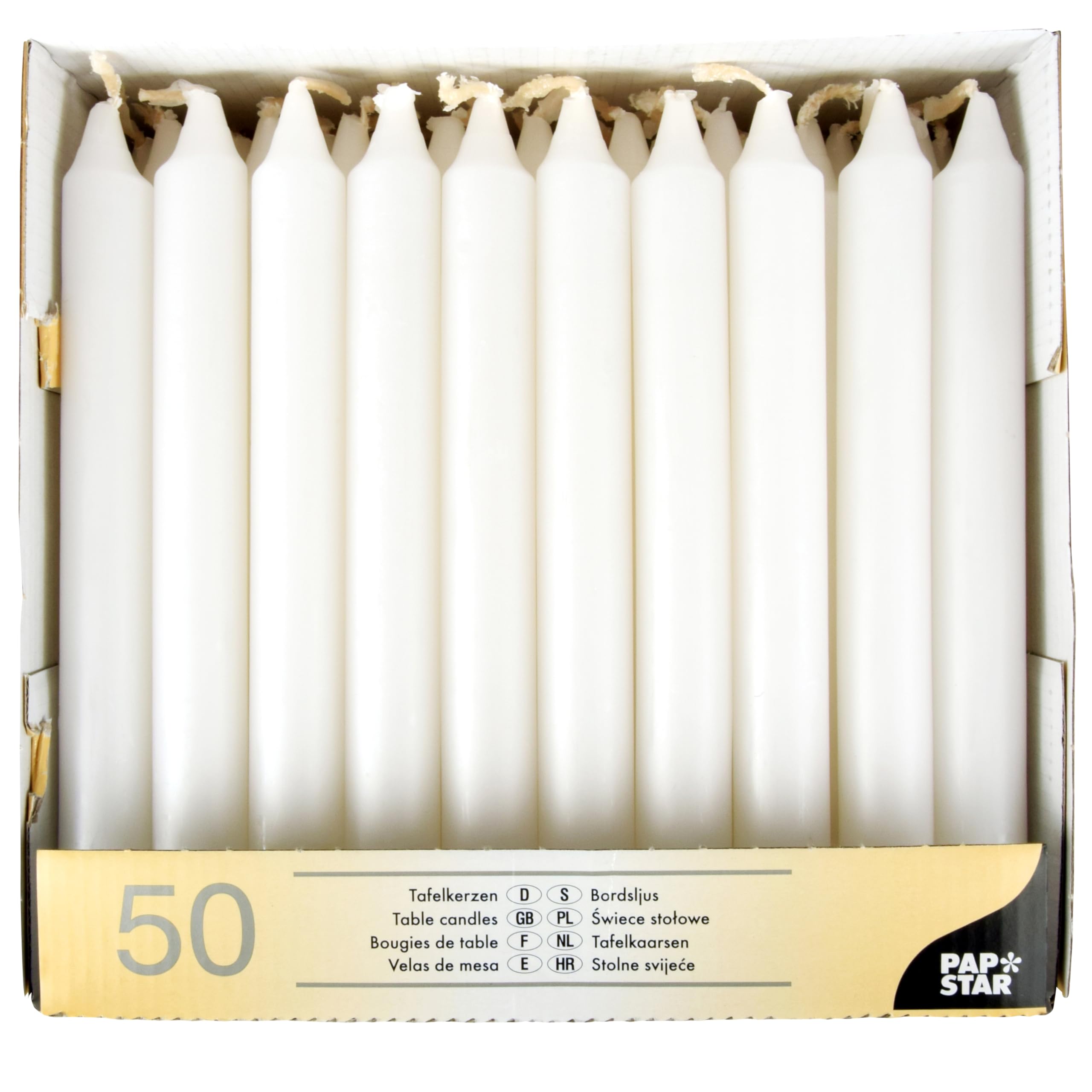 PAPSTAR Table Candles 13800 Diameter 21 mm White Pack of 50