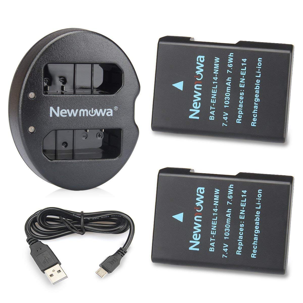 Newmowa EN-EL14 EN-EL14A Replacement Battery (2 Pack) Kit for Nikon EN-EL14, EN-EL14a and Nikon P7000, P7100, P7700, P7800, D3100, D3200, D3300, D3500,D5100, D5200, D5300