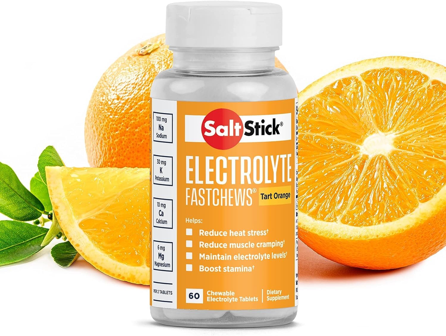 SaltStick FastChews Electrolytes - 60 Chewable Electrolyte Tablets - Salt Tablets for Running, Fast Hydration, Leg Cramps Relief, Sports Recovery Vegan, Gluten Free (Orange)