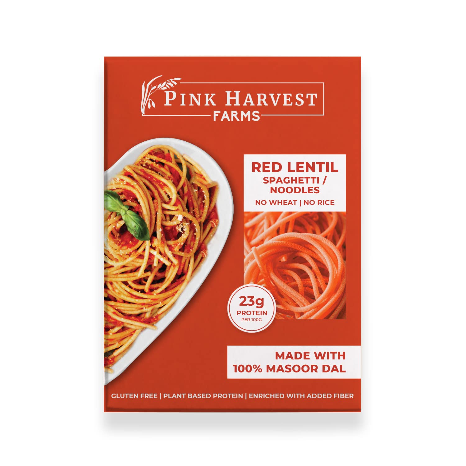 Pink Harvest Farms Red Lentil Spaghetti Noodles | No Rice - No Maida | Vegan | Gluten Free | High Protein | 200gm Pack