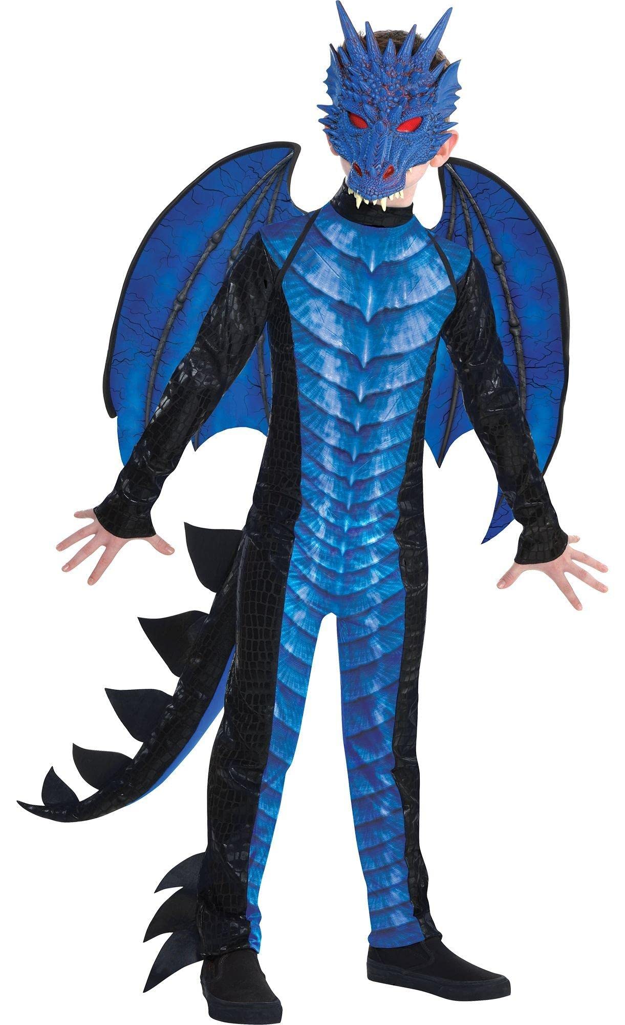 Amscan Black and Blue Dragon Halloween Costume for Boys, Includes Jumpsuit, Mask, Tail and Wings