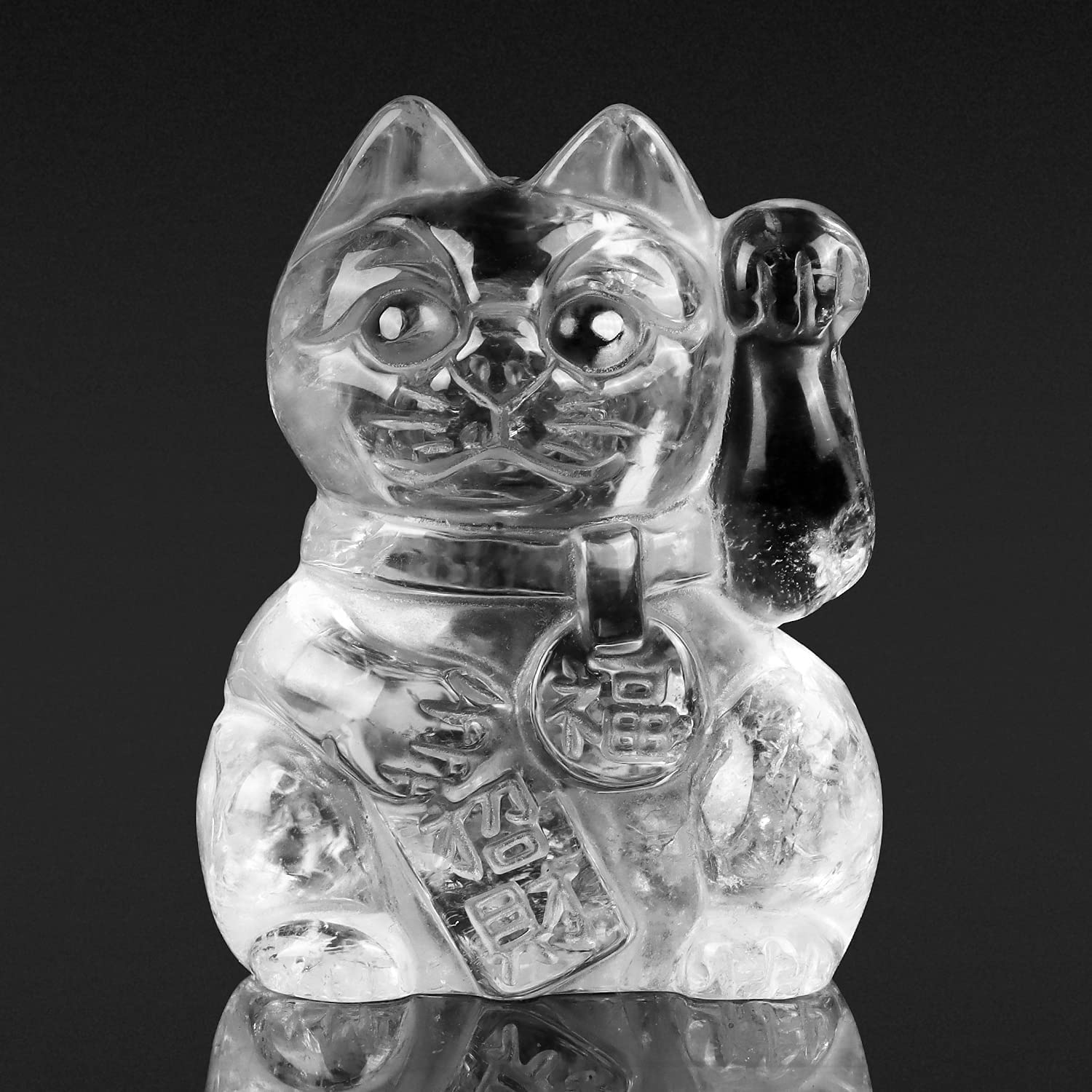 Artistone 2" Clear Quartz Crystal Lucky Fortune Cat Statue Carved Money Maneki Neko Gemstone Feng Shui Decor Collectible Figurine for Home Office Shops Restaurants