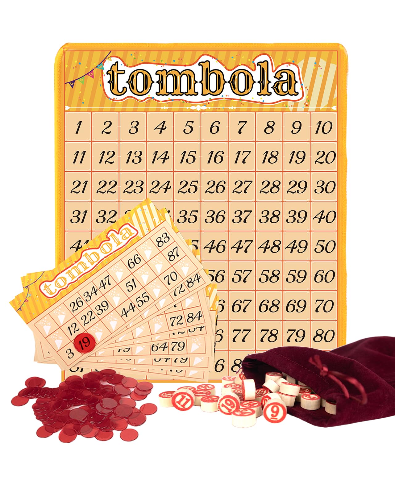 Extguds Tombola Bingo Game,Vintage Tombola Italian Game,Russian Lotto with number1-90 for Lottery, for up to 24 Players