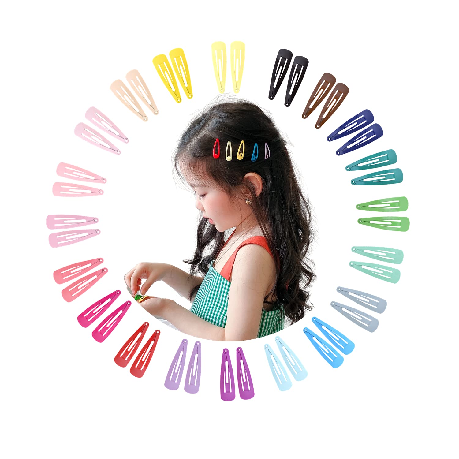 MAYCREATE40 Pcs Hair Clips for Girls Kids Metal Snap Barrettes, Assorted Candy Color 2 Inch No Slip Hair Accessories