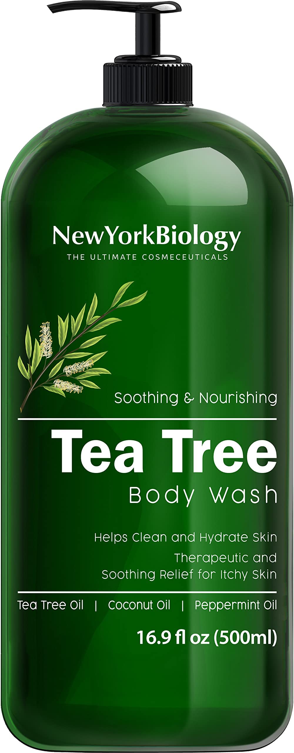 New York Biology Tea Tree Body Wash for Men and Women - Moisturizing Body Wash Helps Soothe Itchy Skin, Jock Itch, Athletes Foot, Nail Fungus, Eczema, Body Odor and Ringworm - 16.9 Fl Oz