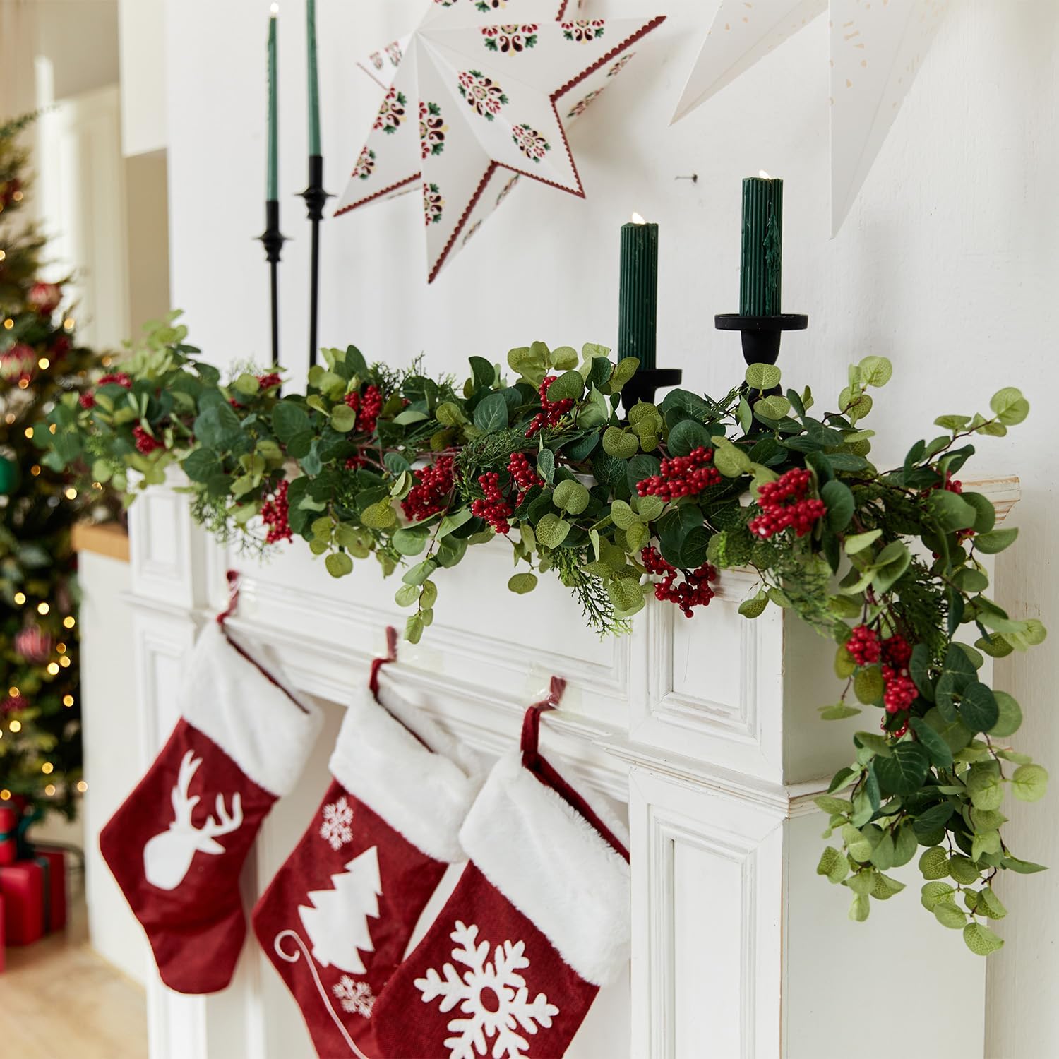 Anna's Whimsy 6.3FT Christmas Garland, Seasonal Artificial Pine Cypress Garland Greenery Garland, Christmas Decorations Holiday Indoor Outdoor Christmas Decor Winter Garland