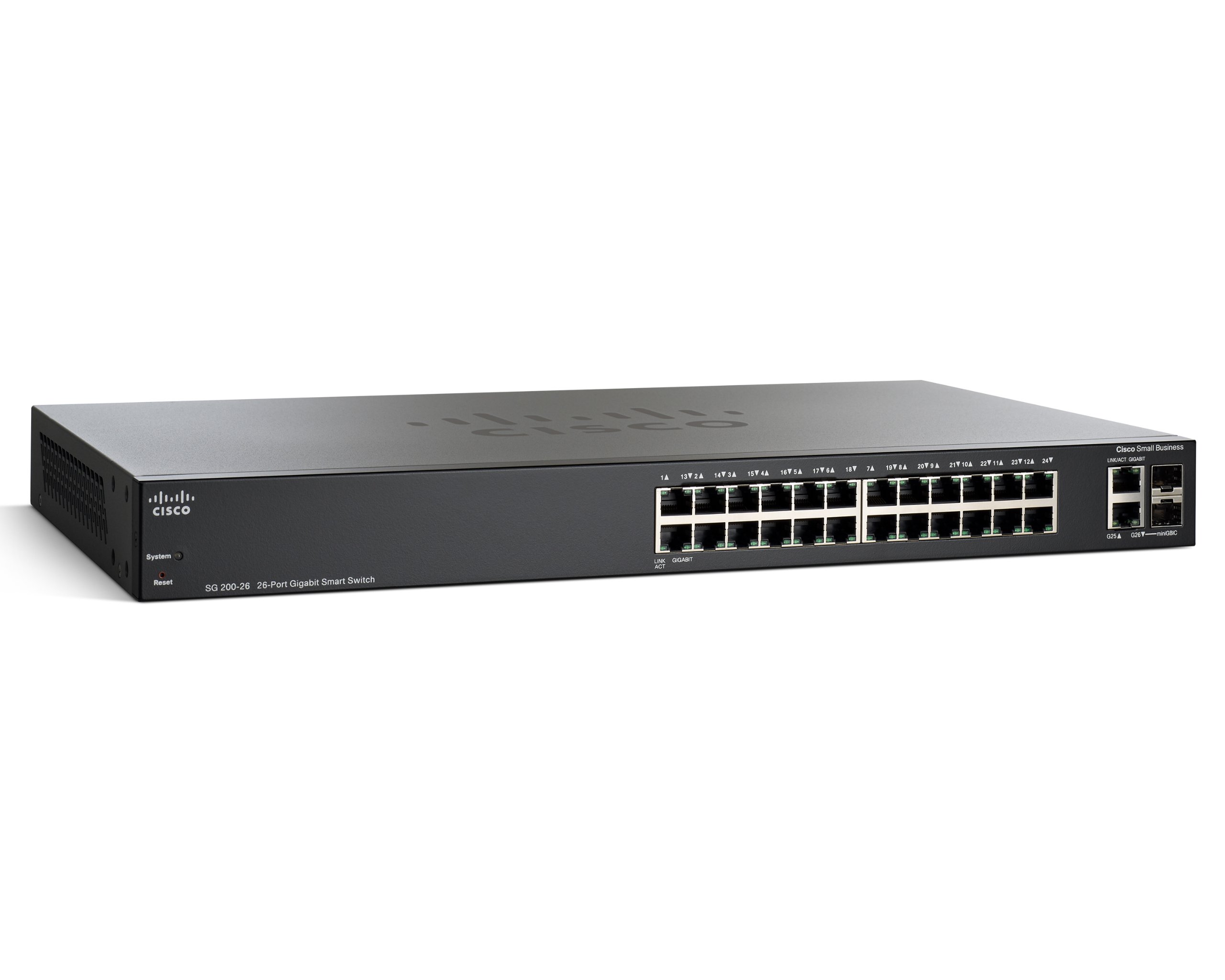 CISCO DESIGNED SG200-26 Gigabit Ethernet Smart Switch with 24 10/100/1000 Ports and 2 Combo Mini-GBIC Ports (SLM2024T-NA), one size