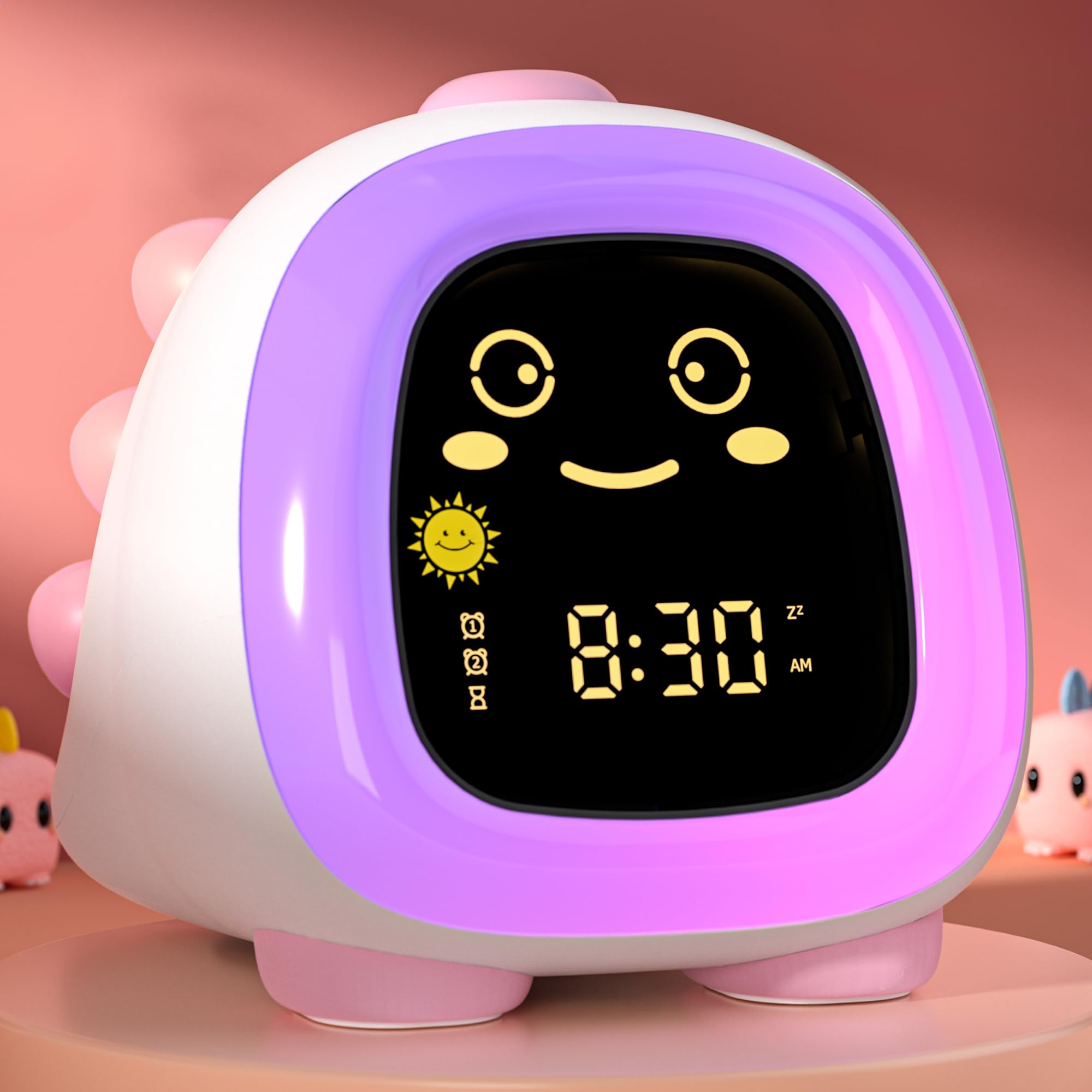 winshineDinosaur Kids Alarm Clock, OK to Wake Clock with Night Light for Kids, Stay in Bed Clock Sleep Training, Nap Timer Cute Kids Room Decor, Gift Ideas for Kids Toddler Boy Girl (Pink)