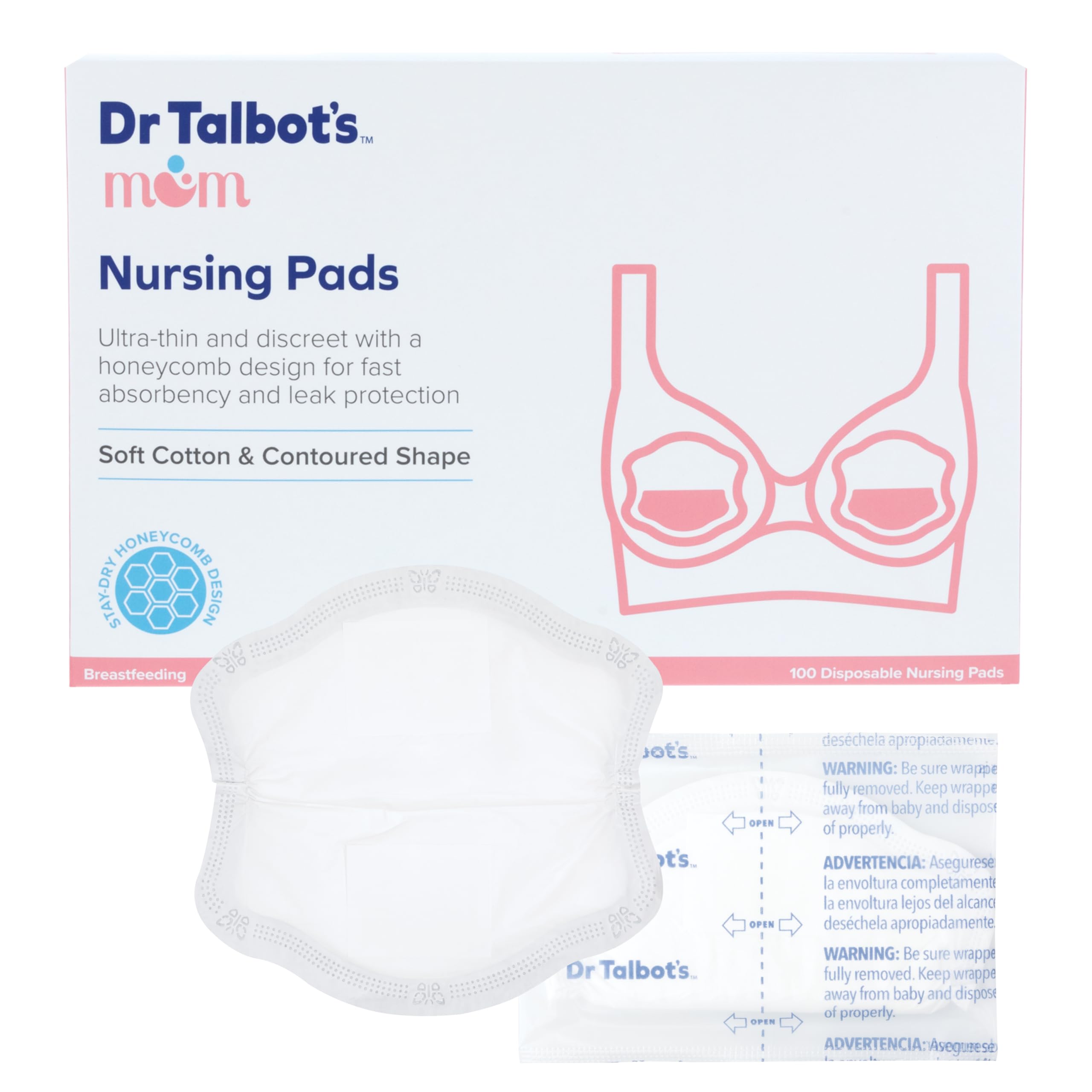 Dr. Talbot'sMom Ultra-Thin Disposable Nursing Pads – Postpartum & Breastfeeding Essentials, Soft Cotton Honeycomb Design for Fast Absorbency & Leak Protection, 100 Count