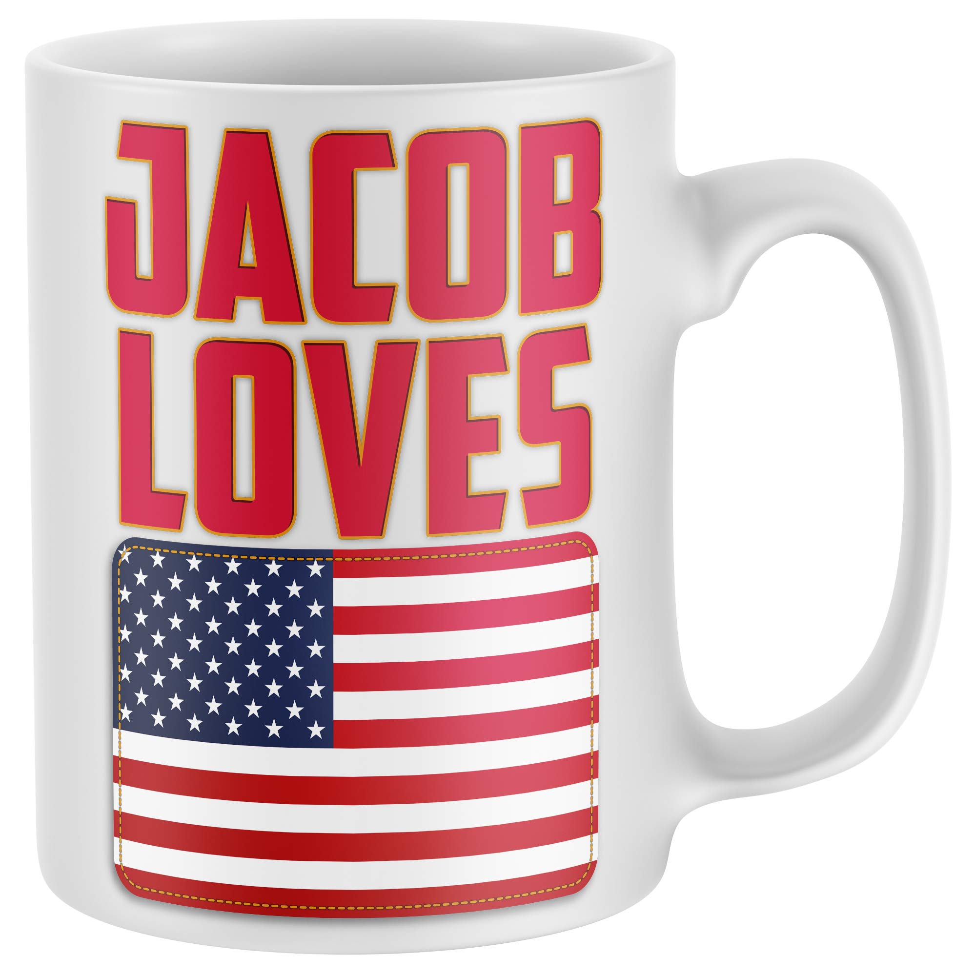 Purple Print House Custom *Your Name* Loves USA Mug - Personalised Birthday United States Football Rugby Gifts for Him - America Flag Coffee Cup, White, One Size