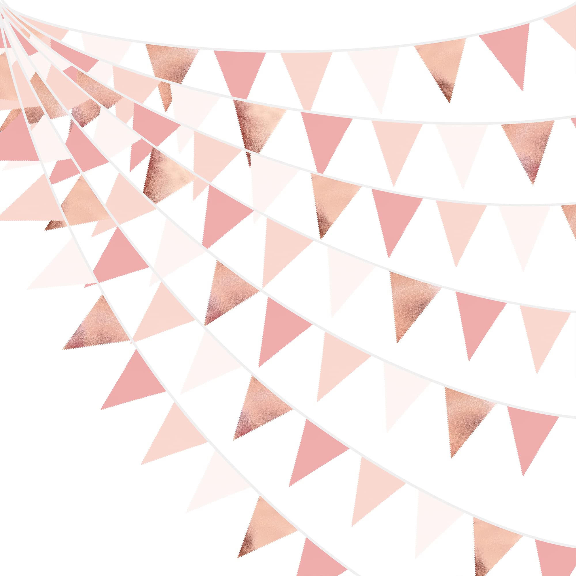 32Ft Rose Gold Party Decorations Dusty Blush Pink Pennant Banner Fabric Triangle Flag Bunting Garland Streamers for Wedding Birthday Anniversary Baby Bridal Shower Home Outdoor Garden Decorations