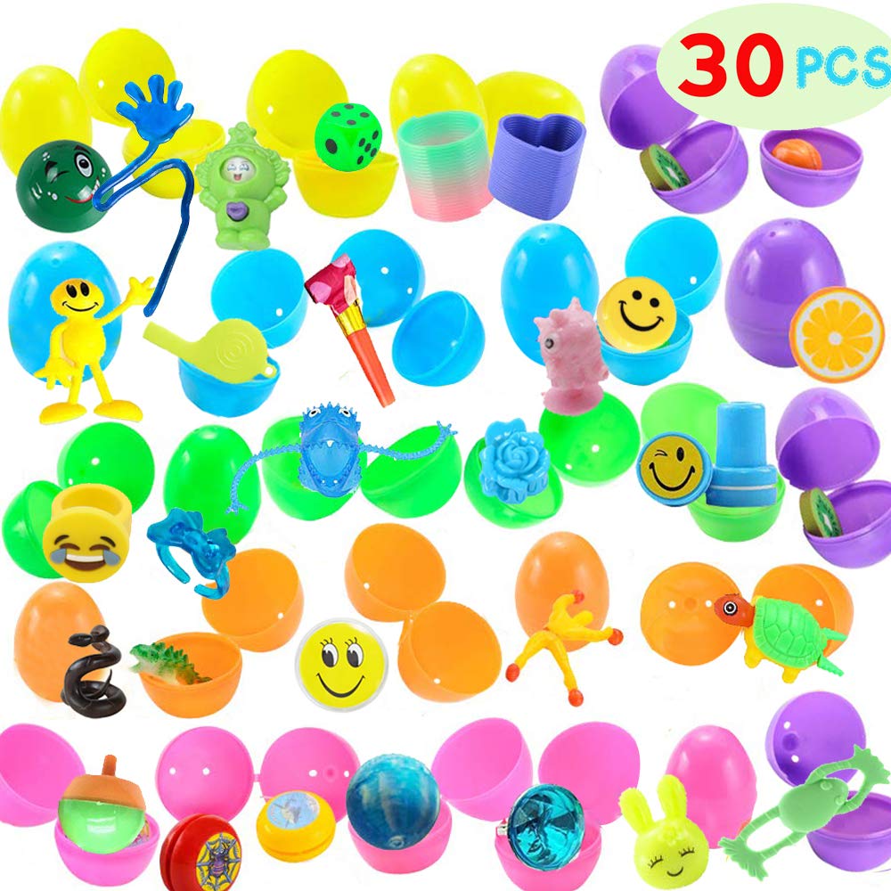 30 Pieces Easter Eggs Filled Assorted Stamps for Kids Hunt, Theme Party Favors, Fillers, Goodie Bag Basket Stuffers Classroom Prize Supplies