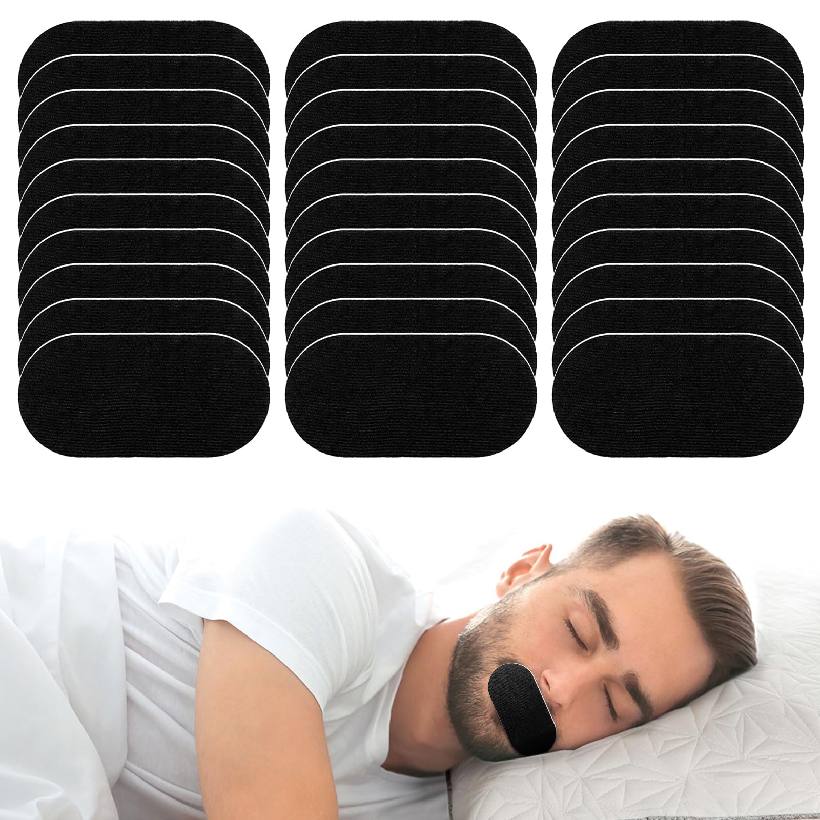 30 Pcs Sleep Tape (Black) Mouth Strips for Nighttime Slumber Snore Stopper Enhances Breathing Gentle & Secure Adhesive