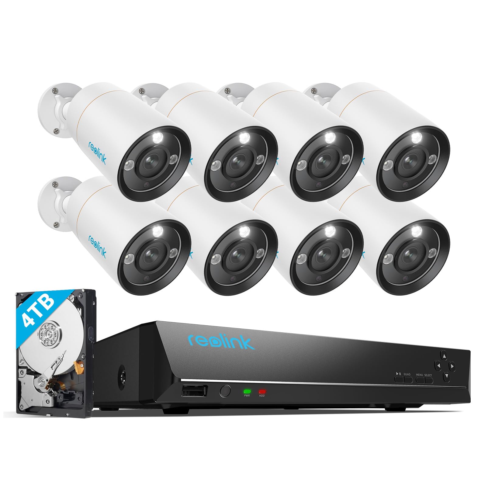 REOLINK 12MP Security Camera System Commercial, 8pcs H.265 12MP PoE Security Cameras Outdoor, Person Vehicle Pet Detection, Spotlight Color Night Vision, 16CH NVR 4TB HDD, RLK16-1200B8-A