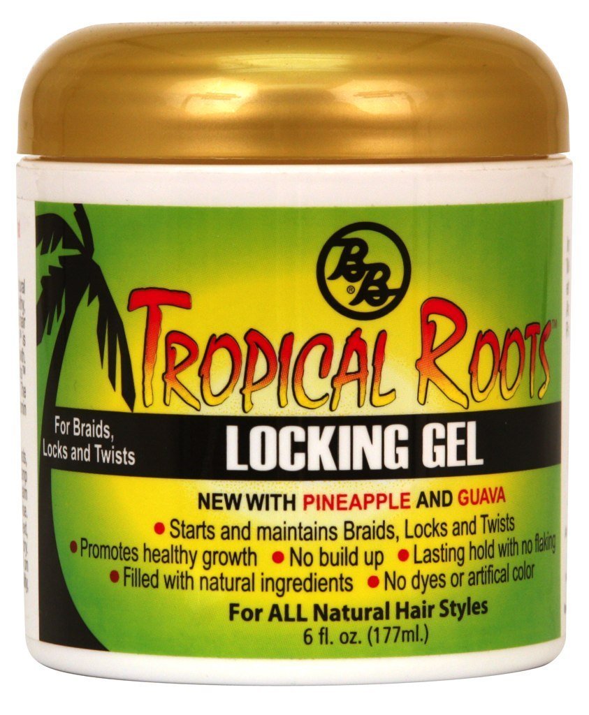 Bronner Bros Tropical Roots Firm Locking Gel - Loc & Twist Gel Ideal for Braids, Twists & Locs with Pineapple & Guava Extracts, Vitamins B5 & B12 - Strong Hold, Non-Flaking, Moisture & Shine - 6oz