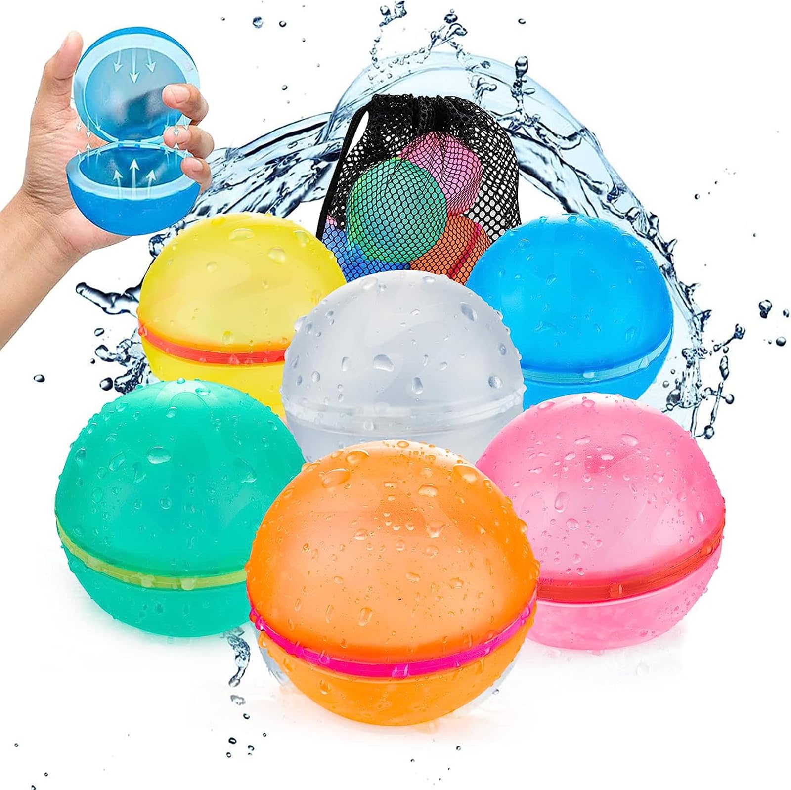 AM ANNA 6 PCS Reusable Water Balloons,Latex-Free Silicone Quick Self-Sealing Water Splash Bomb for Kids Adults Water Game,Bath Toy,Pool Toy,Summer Party Supplies (6 PCS)